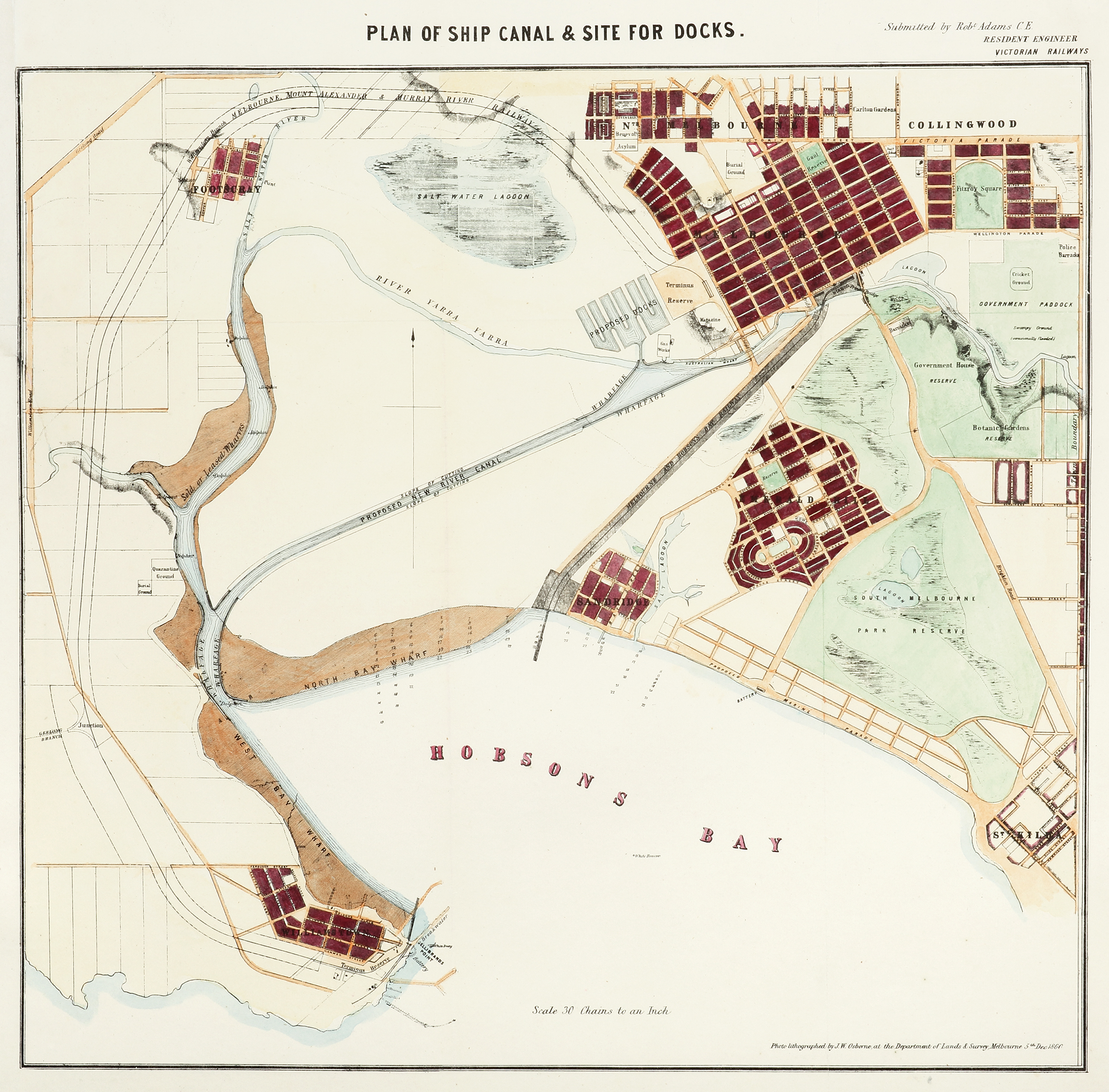 Plan of Ship Canal & Site for Docks. - Antique Map from 1860