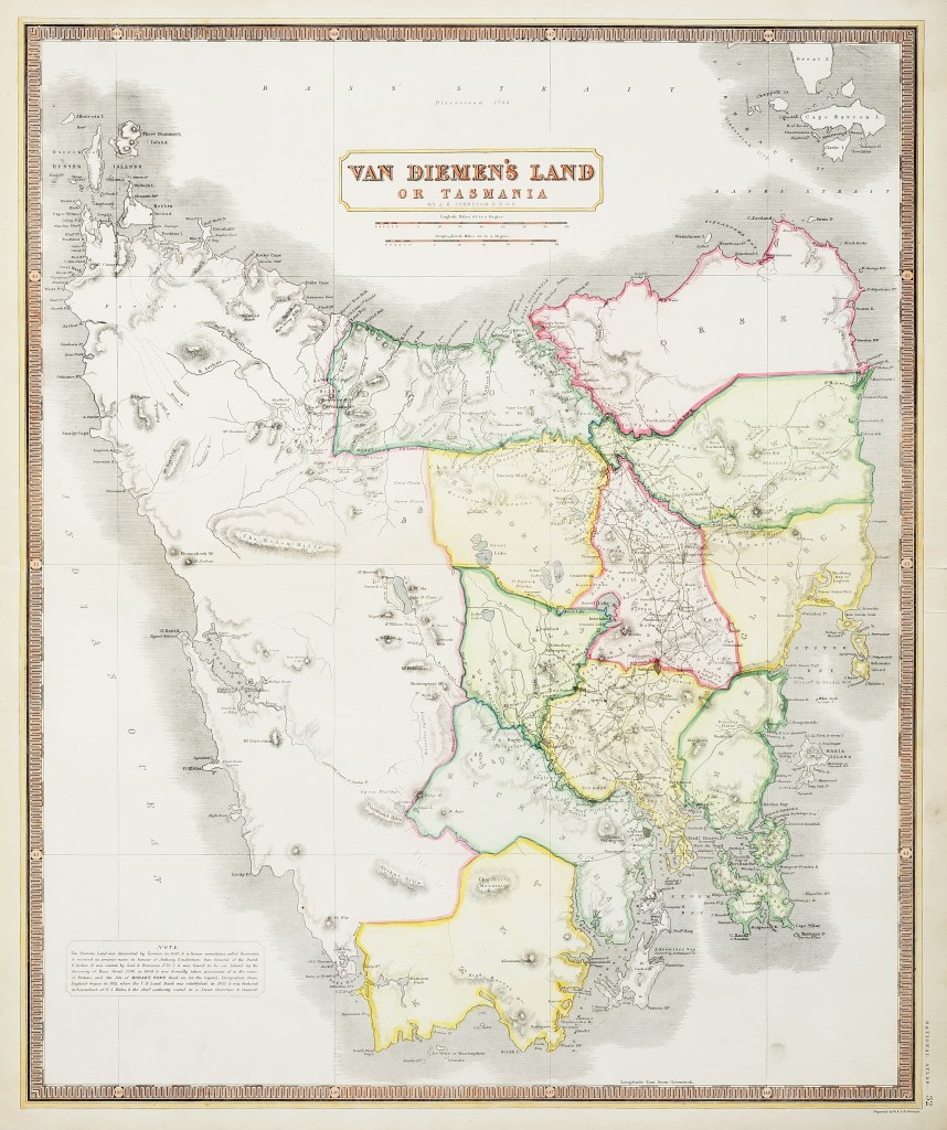 Van Diemen's Land or Tasmania. Antique Print Map Room
