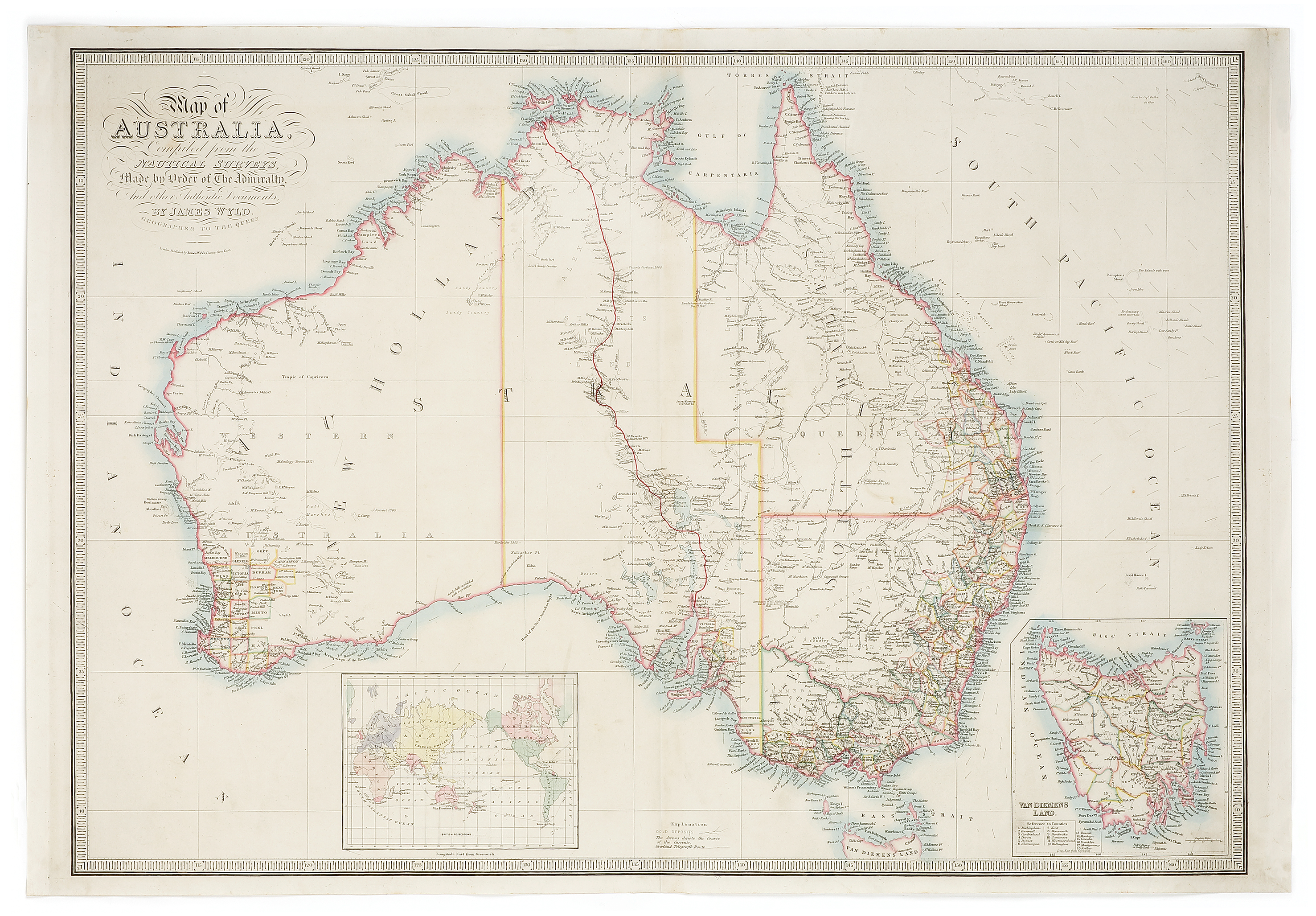Map of Australia Compiled from the Nautical Surveys, made by Order of The Admiralty, and other Authentic Documents. - Antique Map from 1873