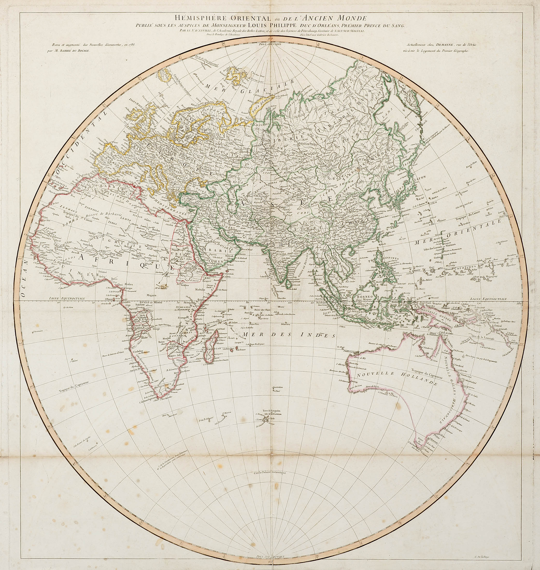 Hemisphere Oriental ou De L'Ancien Monde Publie sous les Auspices de Monseigneur Louis Philippe duc D'Orleans, Premier Prince du Sang. - Antique Map from 1786