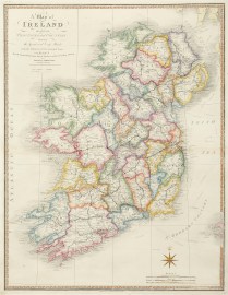 A Map of Ireland divided into Provinces and Counties shewing the Great and Cross Roads with the Distances of the Principal Towns from Dublin.