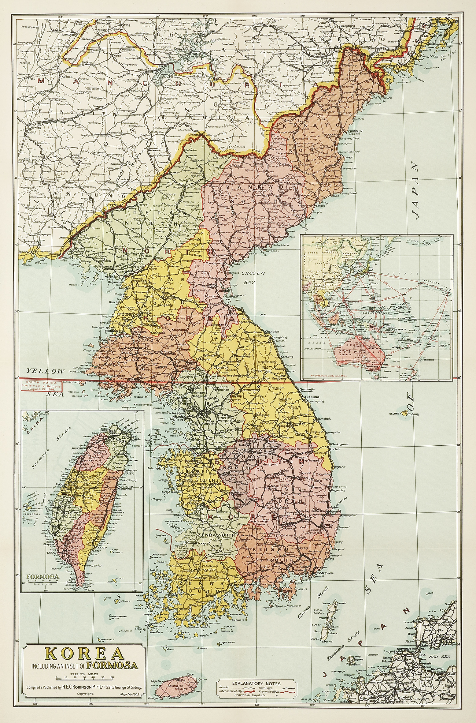 Korea Including an inset of Formosa. - Vintage Map from 1948