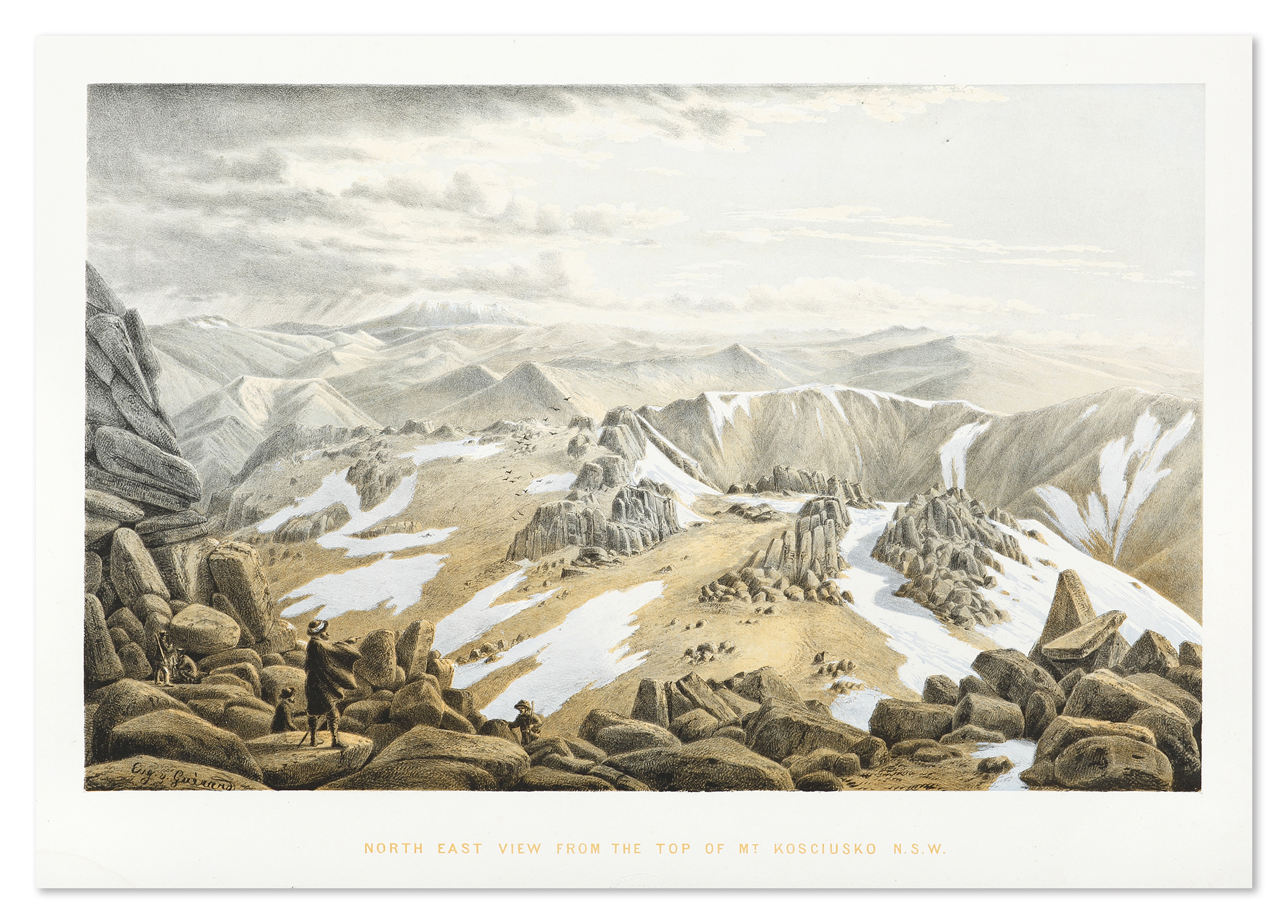 North East View from the Top of Mount Kosciusko, New South Wales. - Antique Print from 1867
