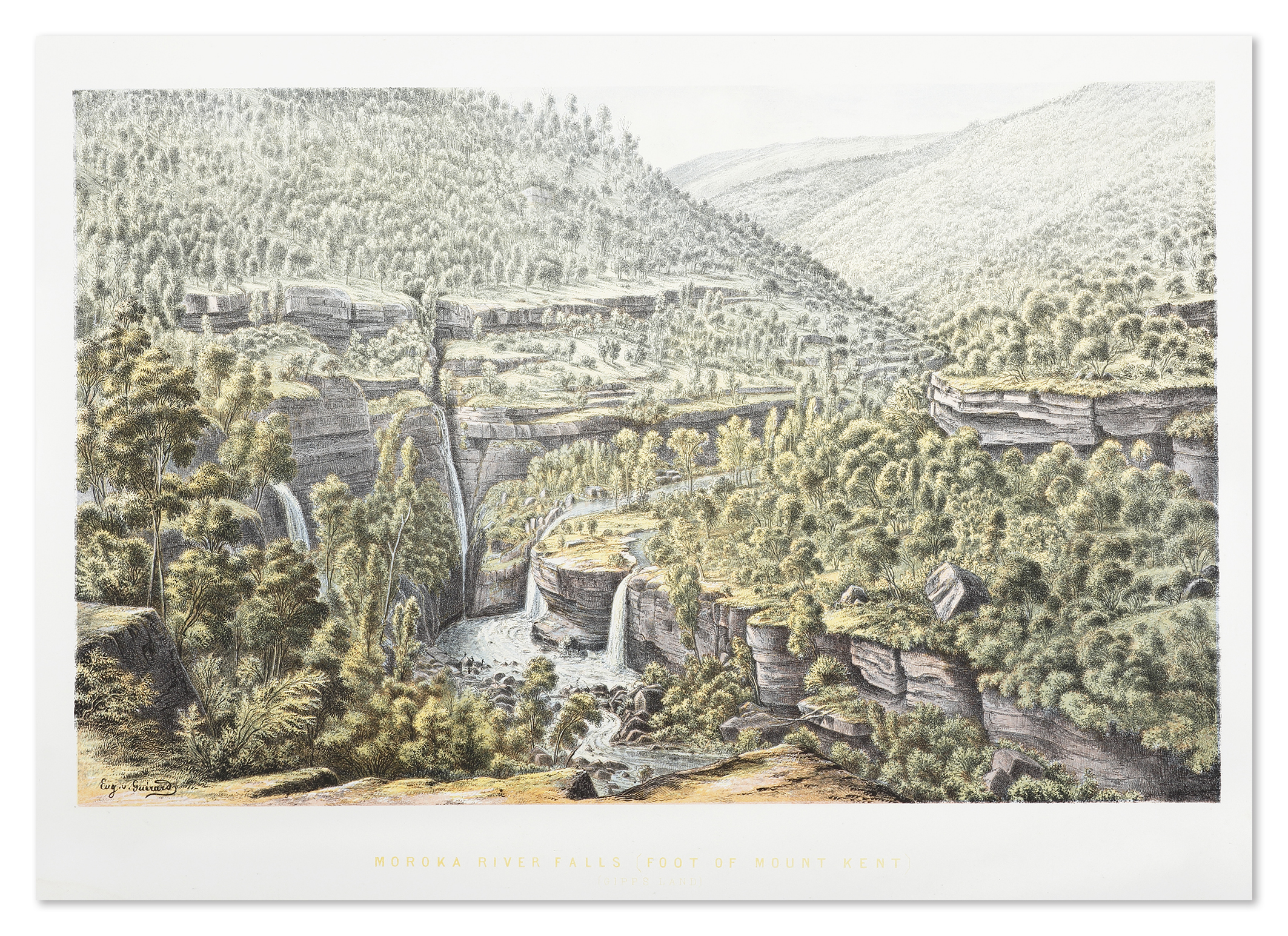 Moroka River Falls, foot of Mount Kent, Gipps Land. - Antique View from 1867