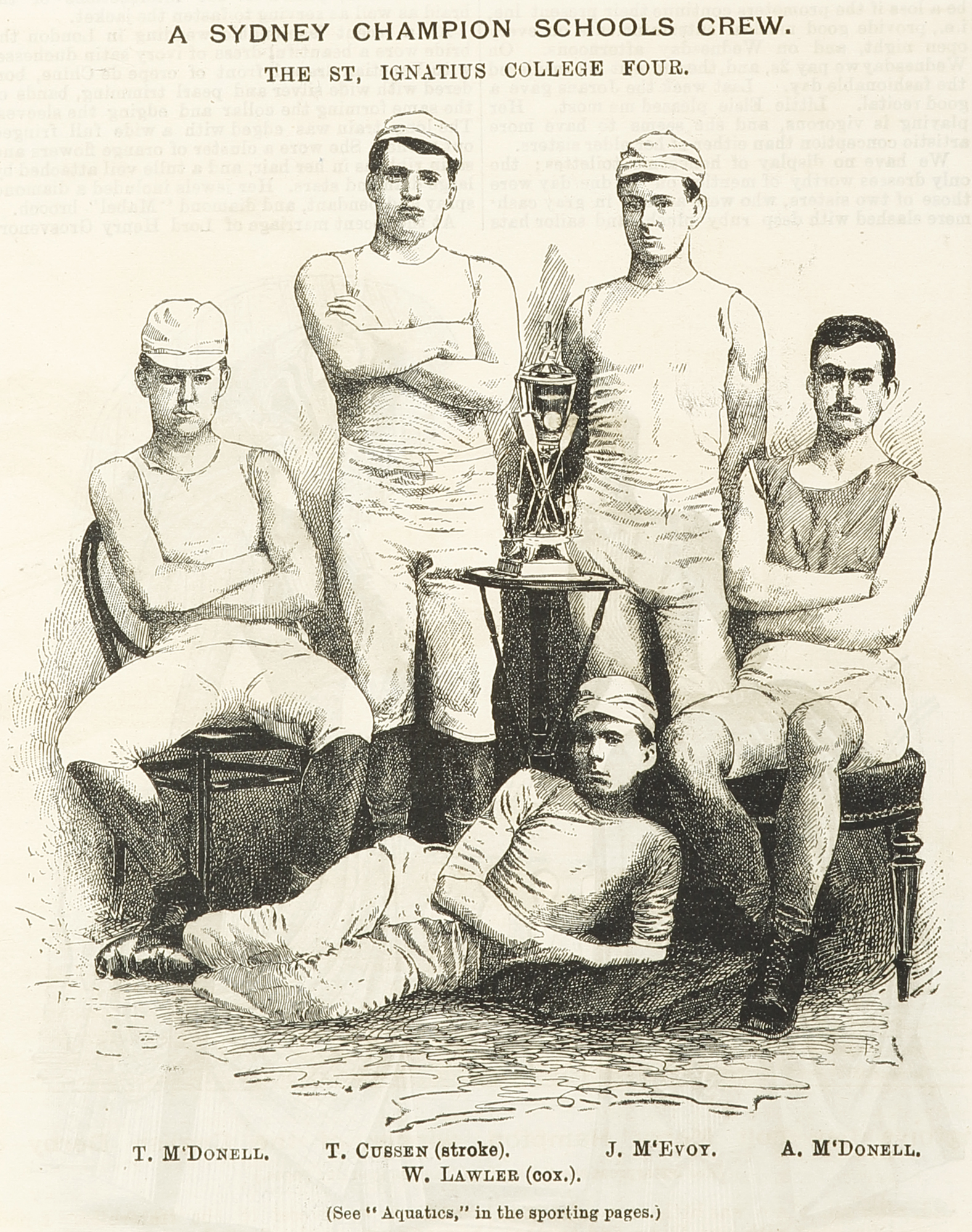 A Sydney Champion Schools Crew. The St. Ignatius College Four. - Antique Print from 1887