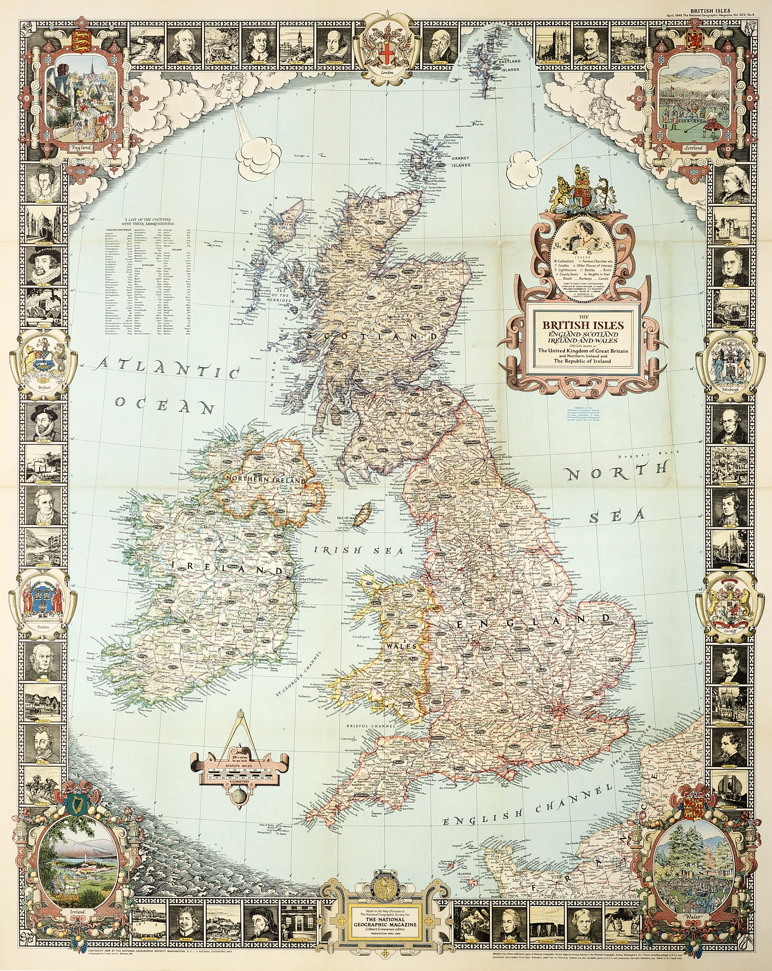 The British Isles England, Scotland, Ireland and Wales. - Vintage Print from 1949