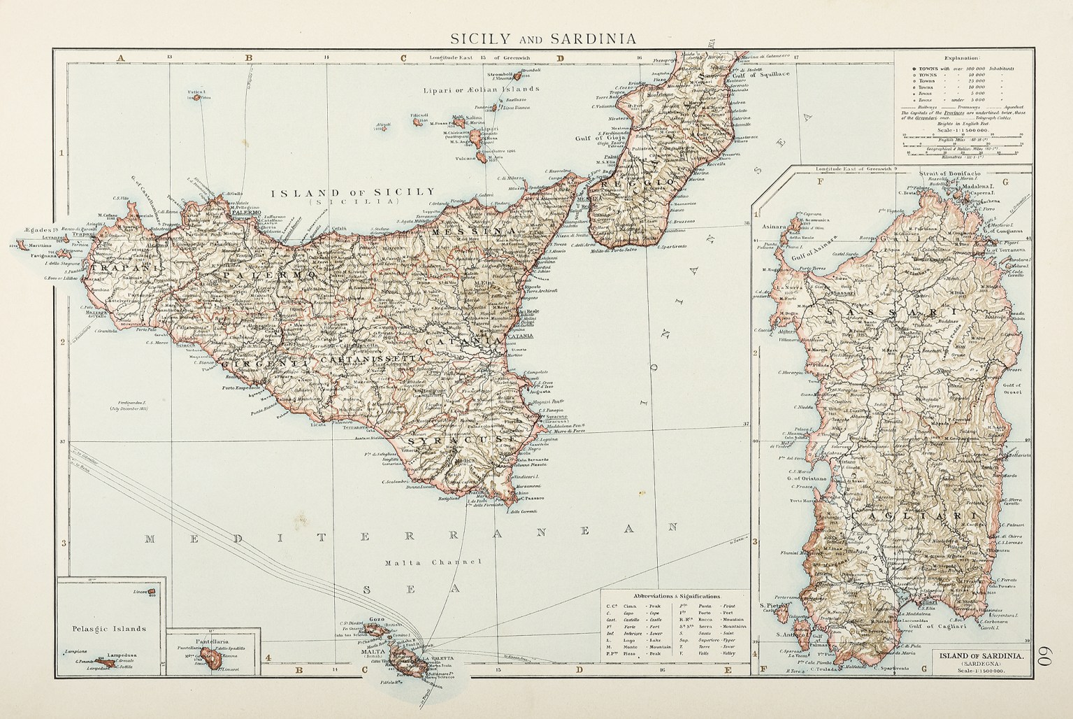 Sicily and Sardinia. - Antique Print Map Room