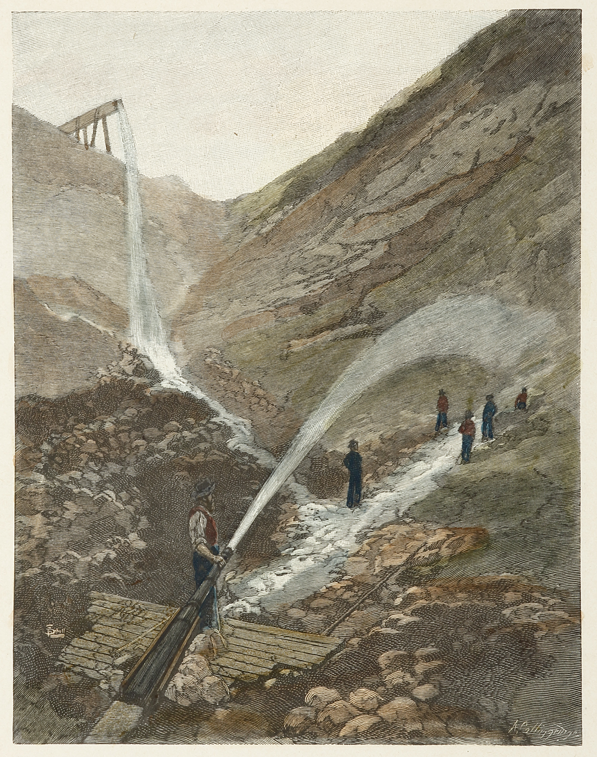 Hydraulic Mining in New South Wales. - Antique View from 1886