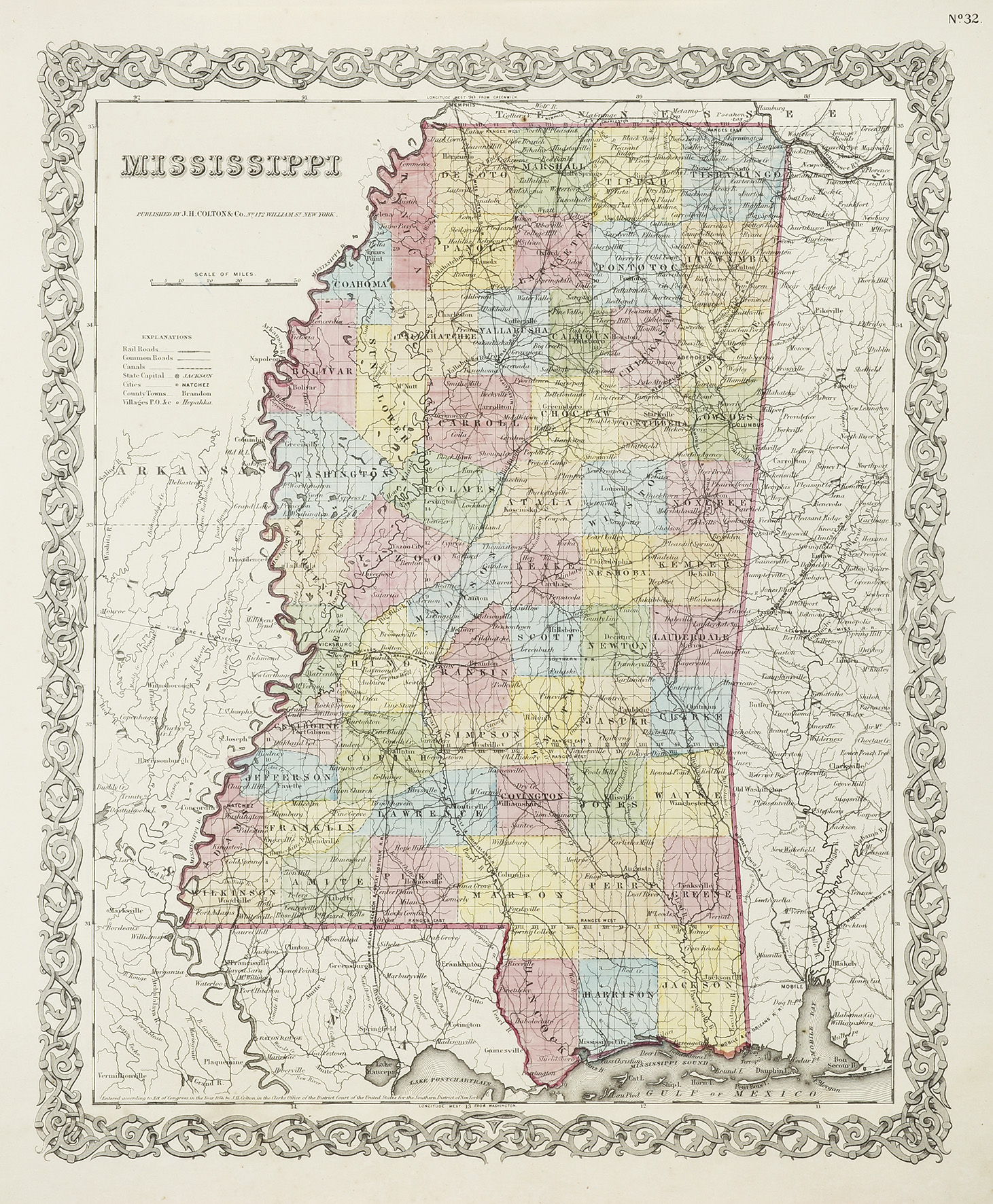 Mississippi. - Antique Print from 1855