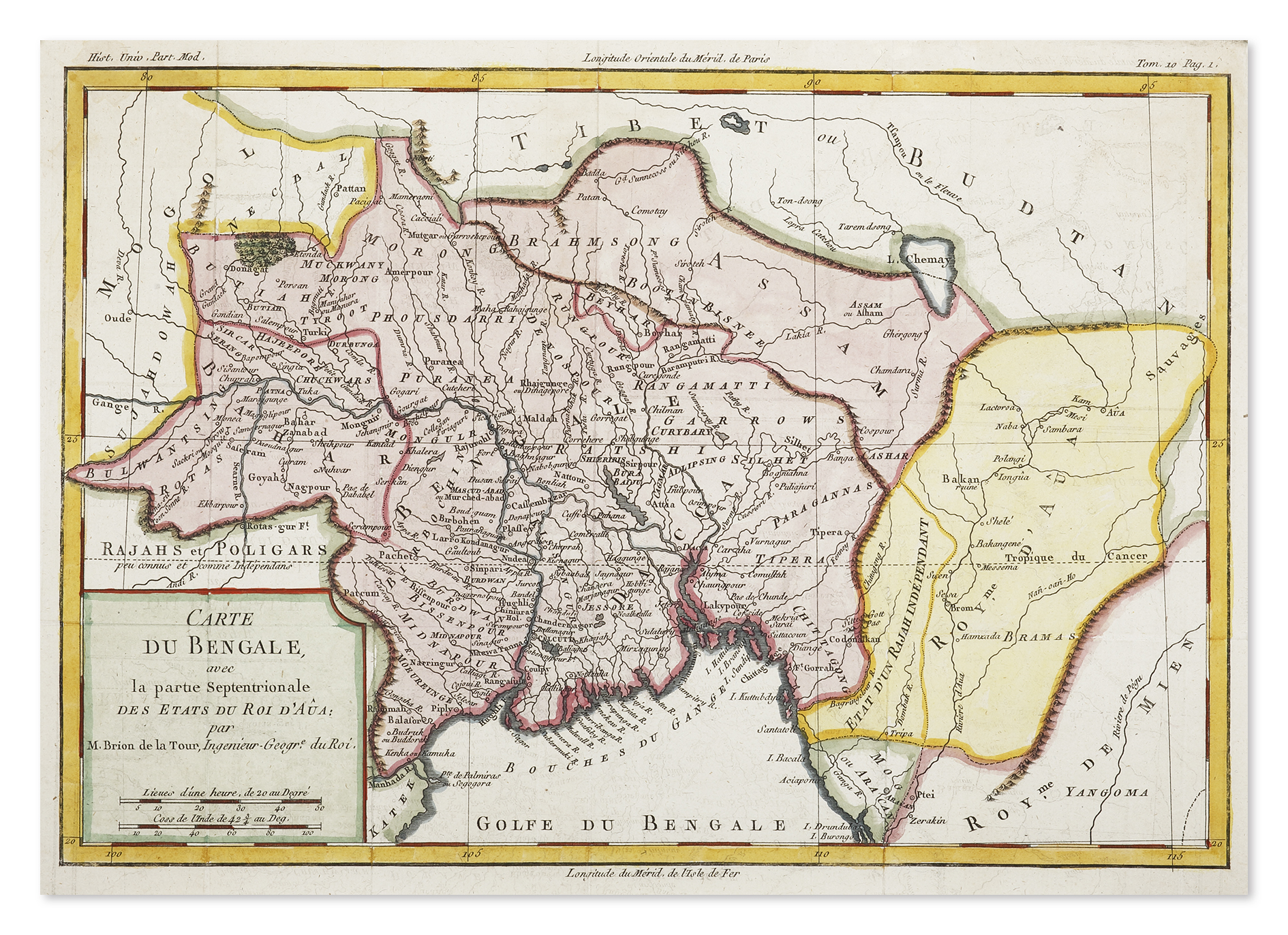 Carte du Bengale avec la partie Septentrionale des etats de Roi D'Aua - Antique Print from 1774