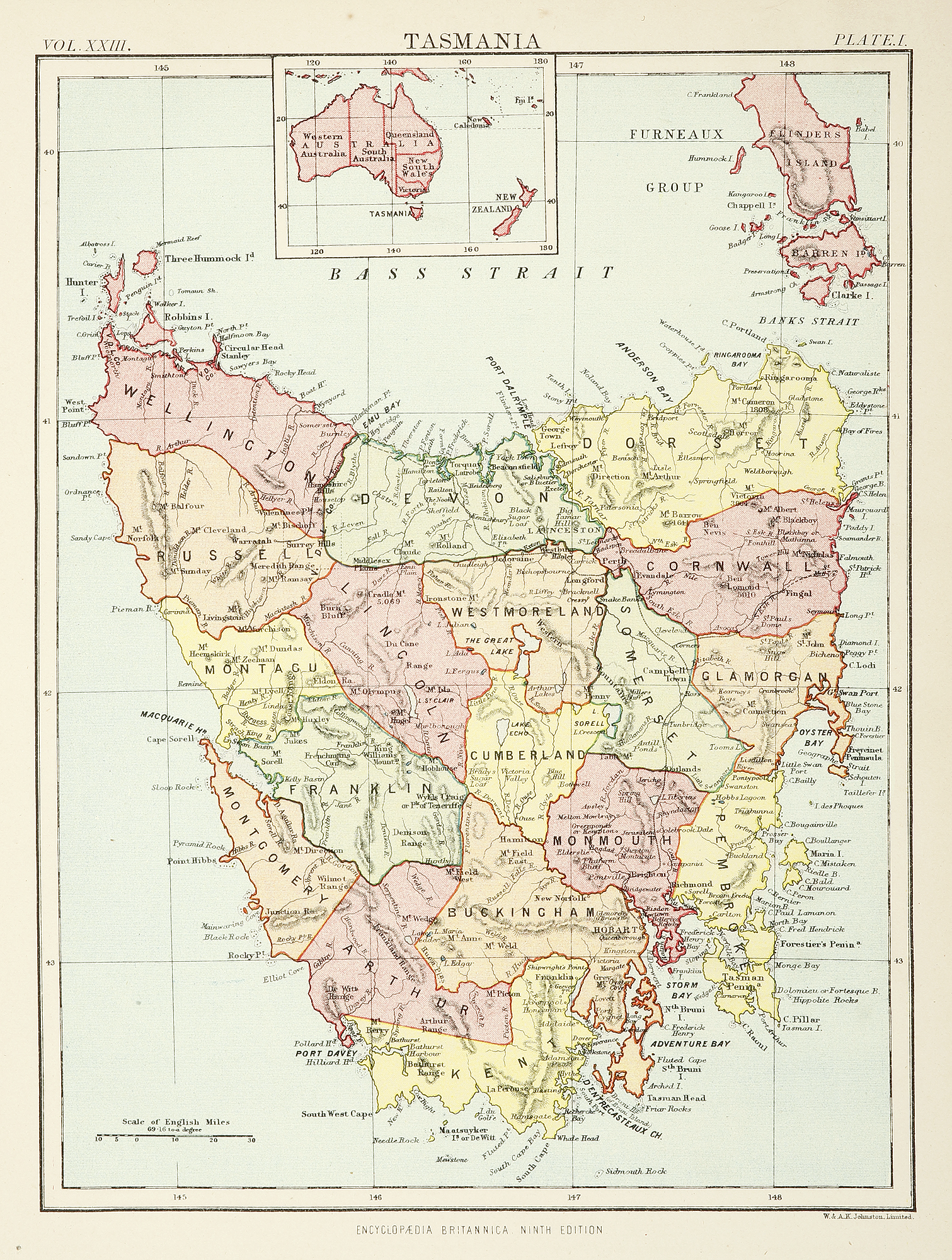 Tasmania - Antique Print from 1885