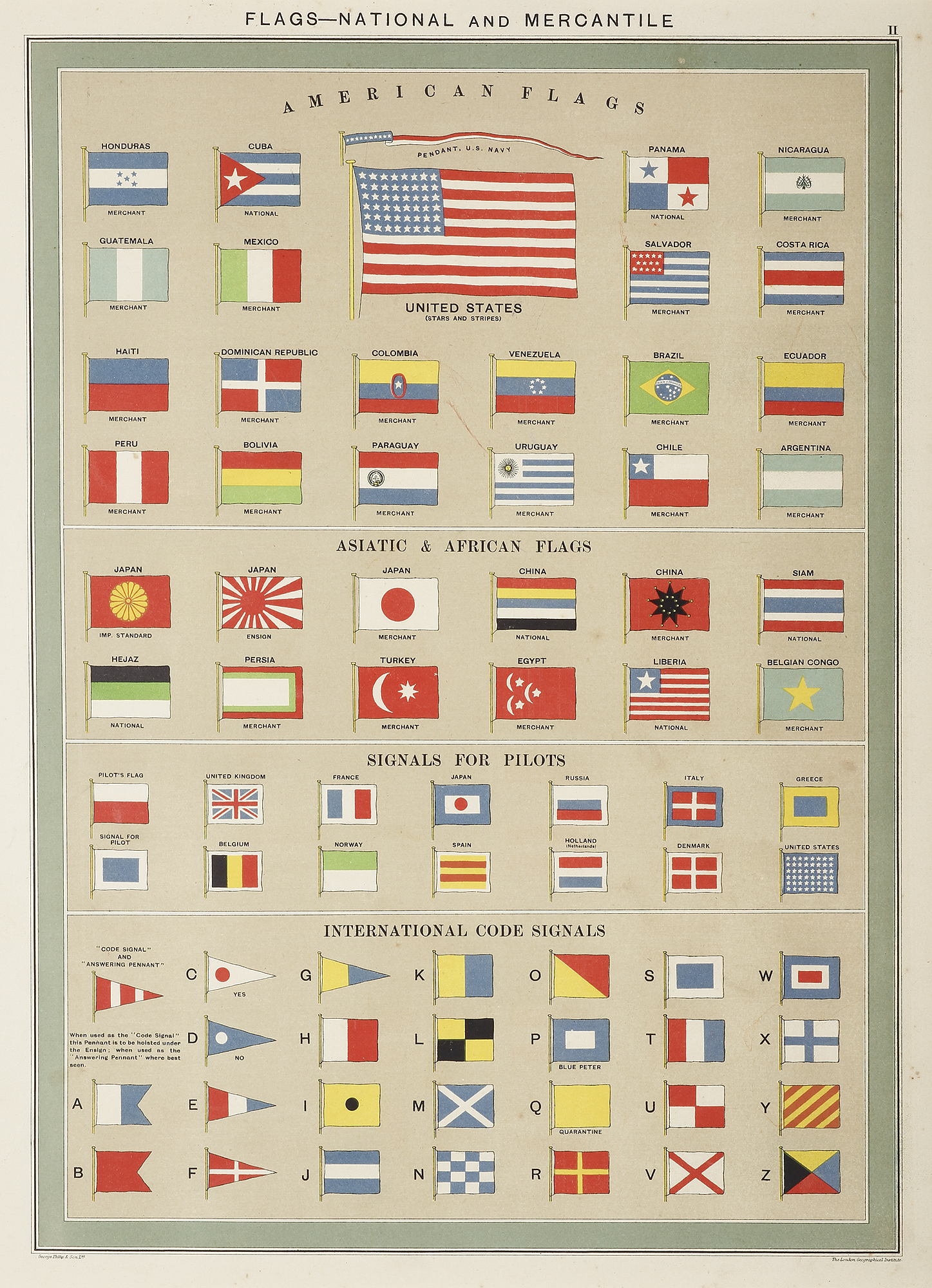 Flags-National and Mercantile - Antique Print from 1920