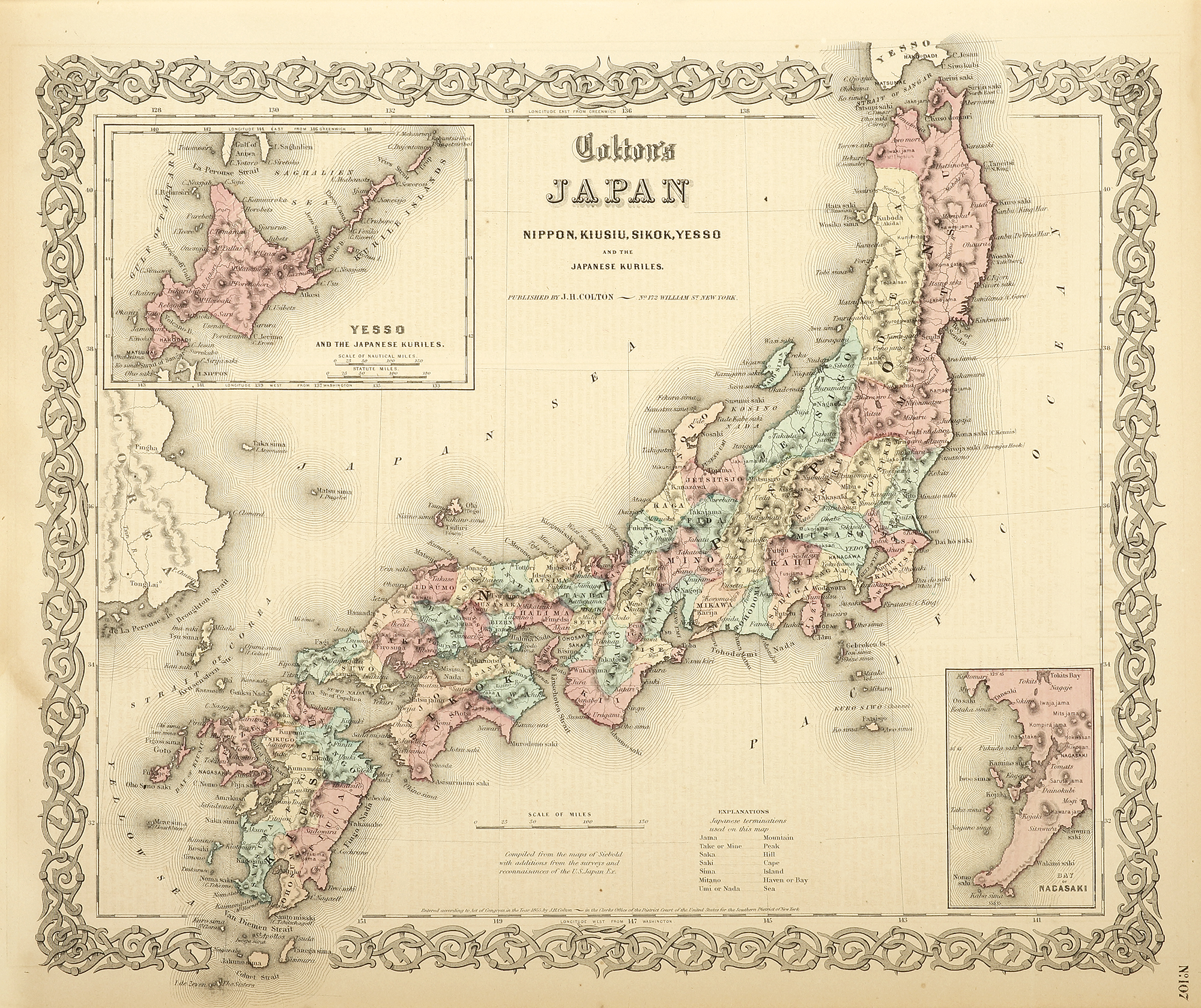 Colton's Japan Nippon, Kiusiu, Sikok, Yesso and the Japanese Kuriles. - Antique Print from 1856