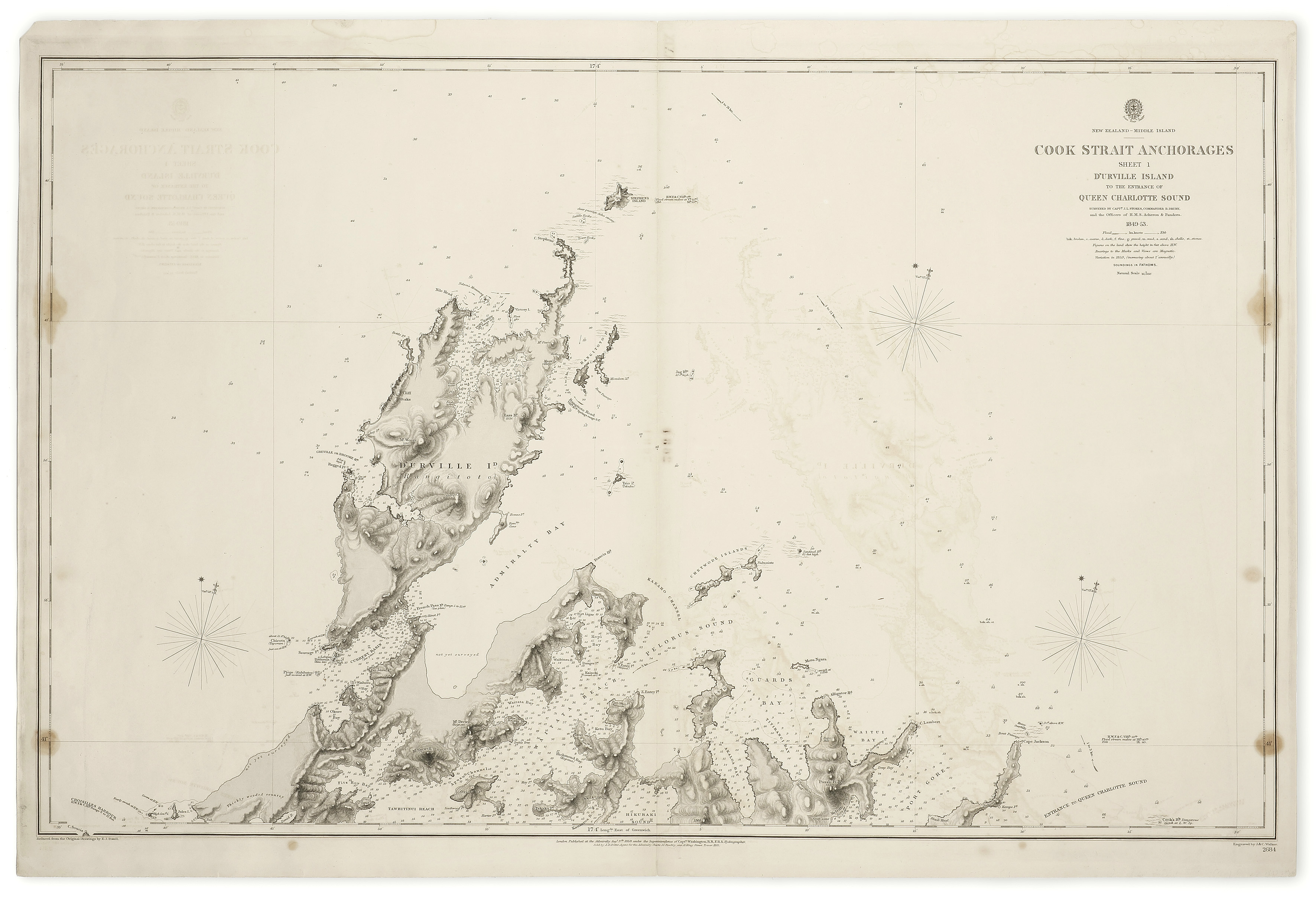 [NEW ZEALAND] Cook Strait Anchorages. Sheet 1. Durville Island - Antique Map from 1859
