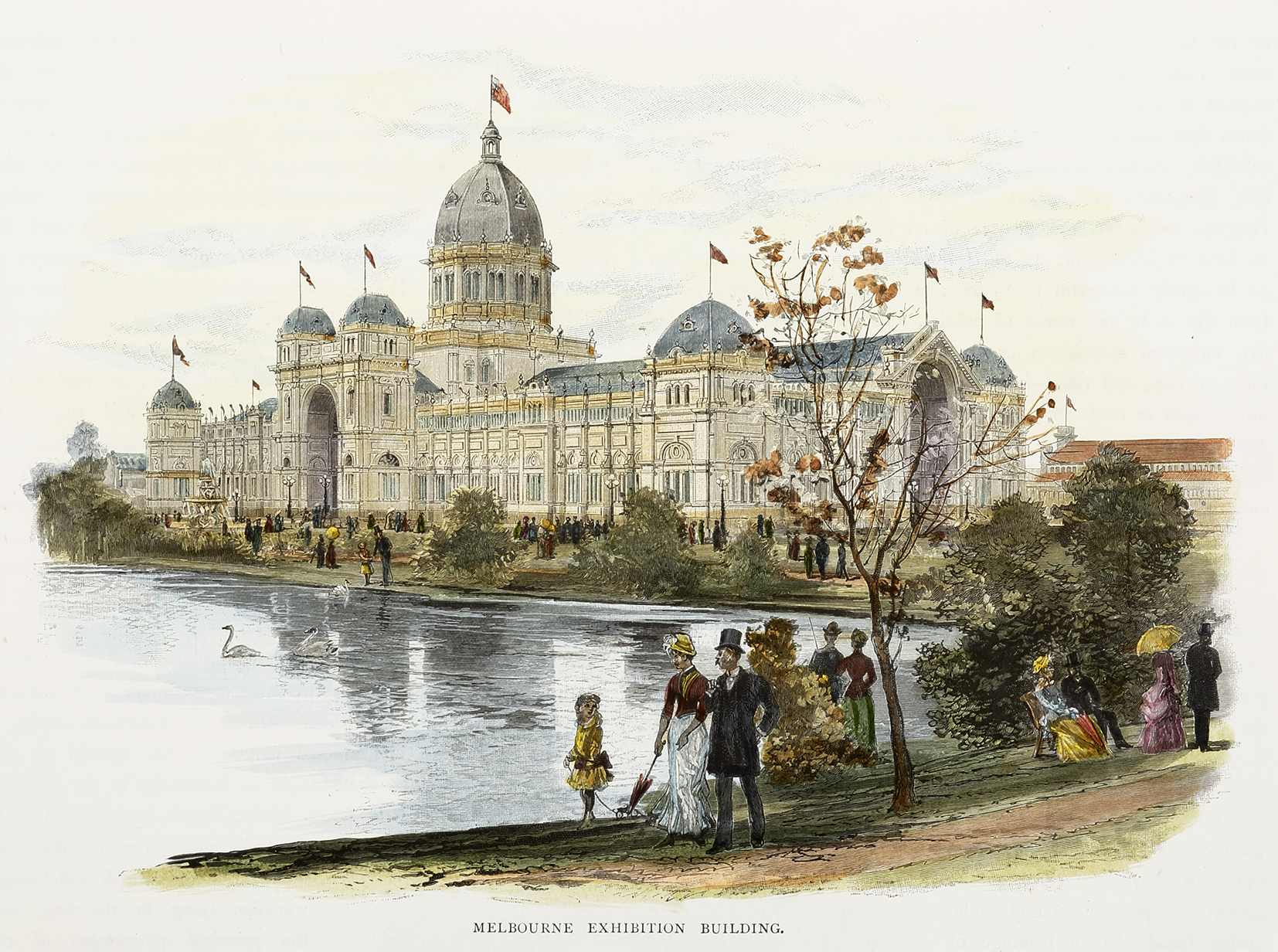 Melbourne Exhibition Building - Antique View from 1886