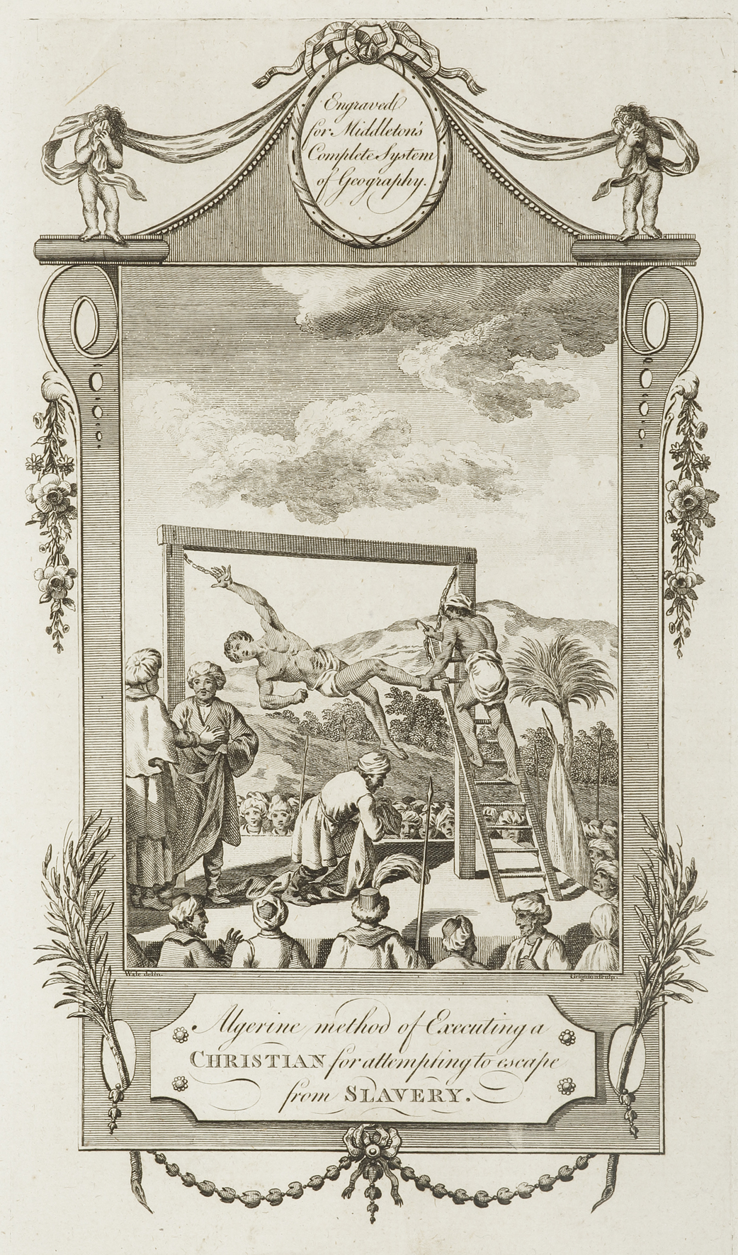 Algerian method of Executing a Christian for attempting to escape from Slavery. - Antique Print from 1778