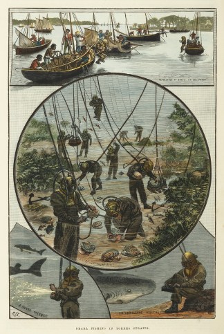 Pearl Fishing in Torres Straits. Diving-Helmeted