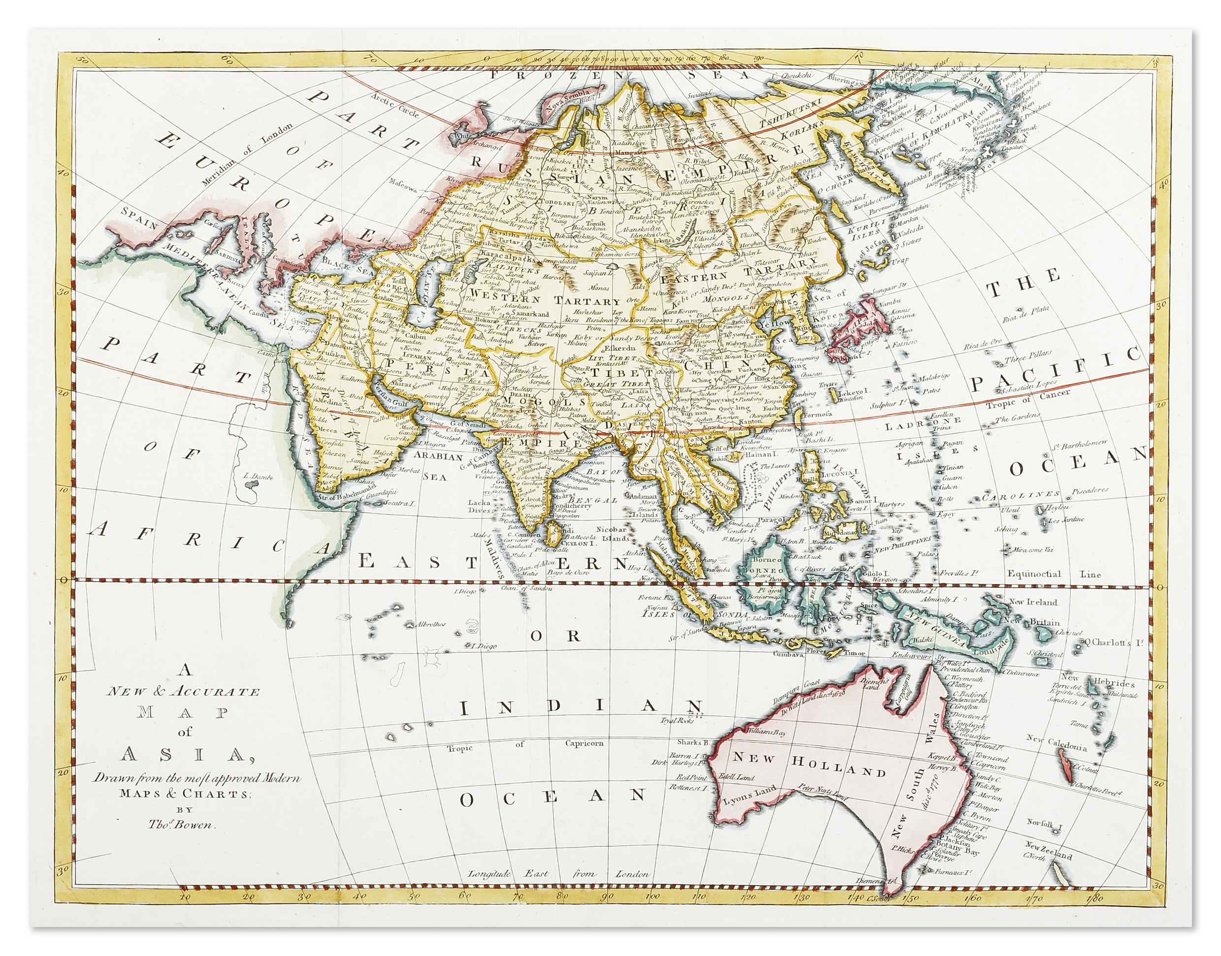 A New & Accurate Map of Asia, drawn from the most approved Modern maps & charts; by Thos. Bowen. - Antique Map from 1777