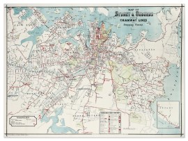 Map of Sydney & Suburbs Showing Tramway Lines and Stopping Places.