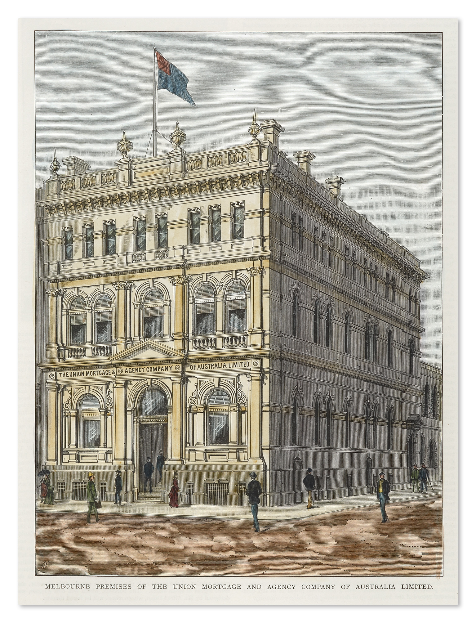 Melbourne Premises of the Union Mortgage and Agency Company of Australia Limited. - Antique Print from 1887