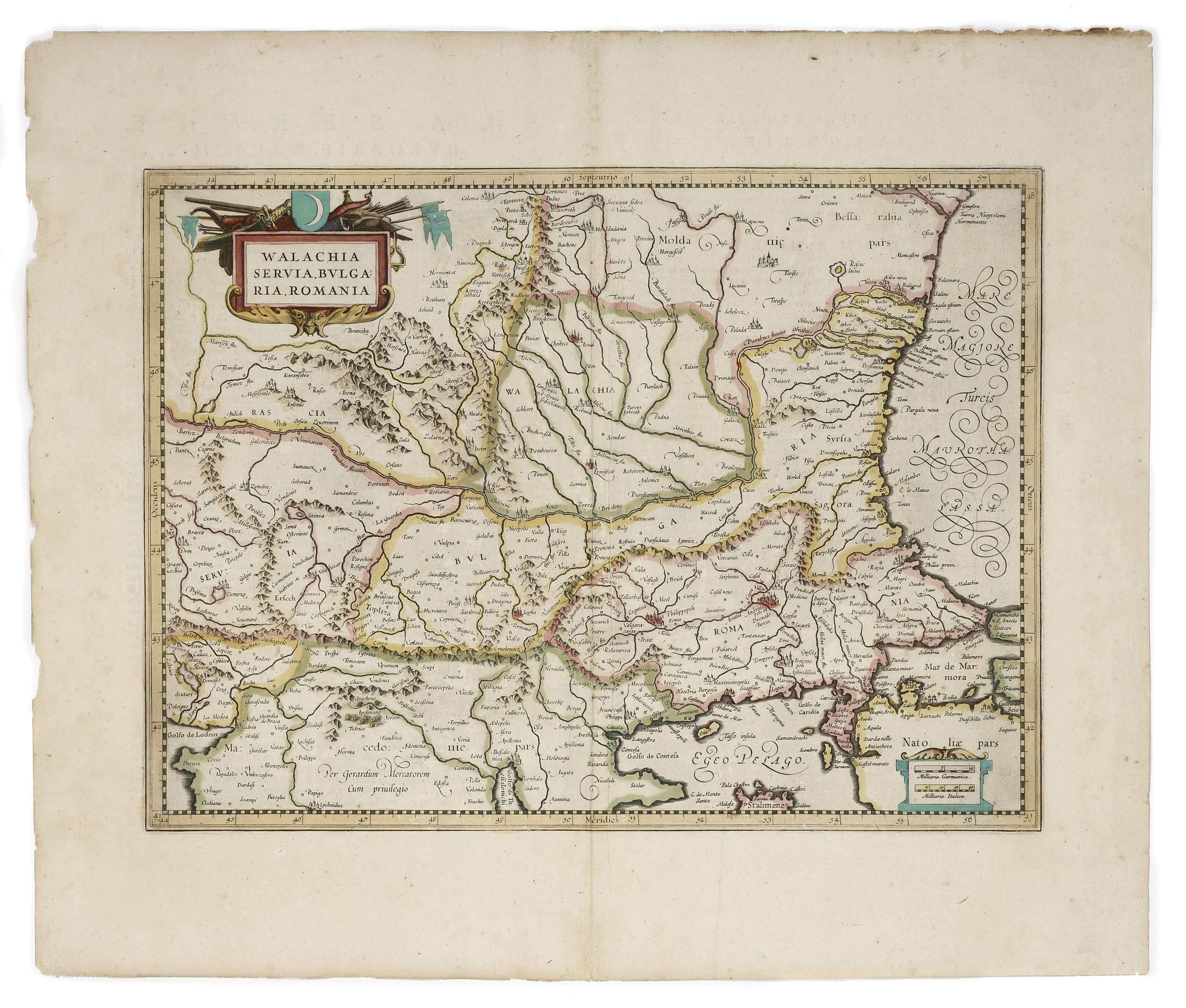 Walachia Servia, Bulgaria, Romania. Balkans & Greece Walachia Servia, Bulgaria, Romania. - Antique Map from 1639-1644