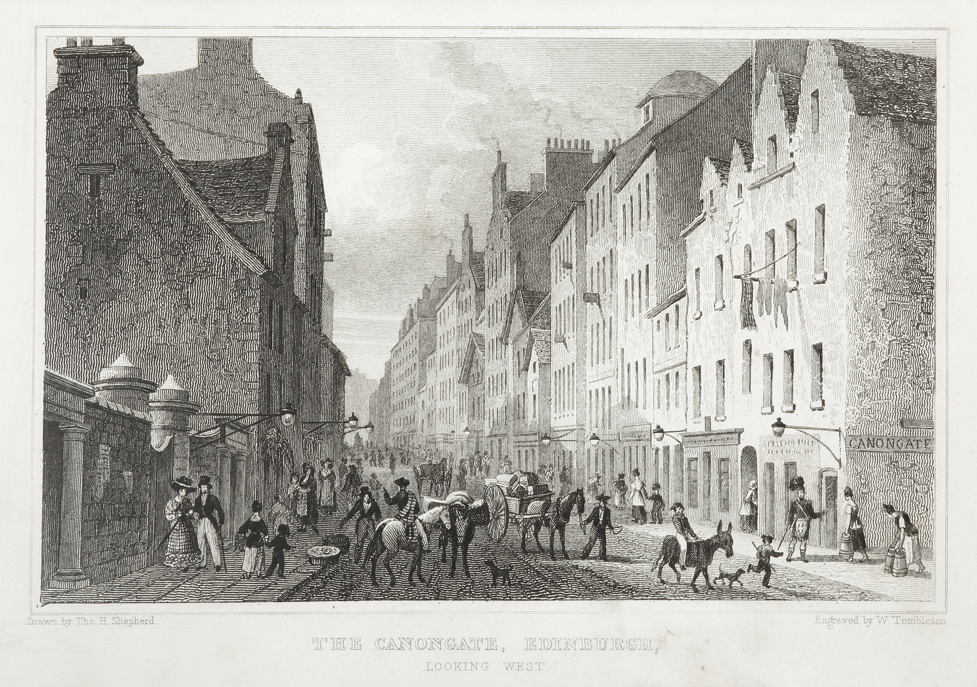 The Canongate, Edinburgh, Looking West. - Antique Print from 1829