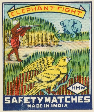Elephant Fight. MATCHBOX LABELS