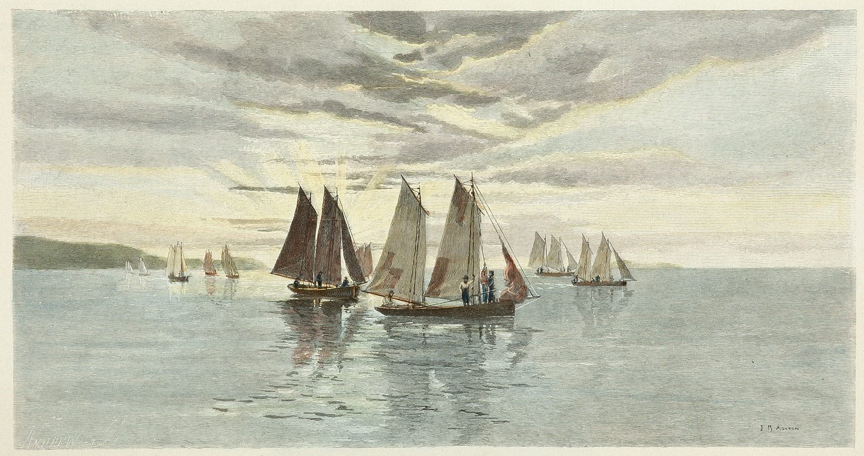 A Fleet of Pearl-Shellers, Gulf of Carpentaria - Antique View from 1886