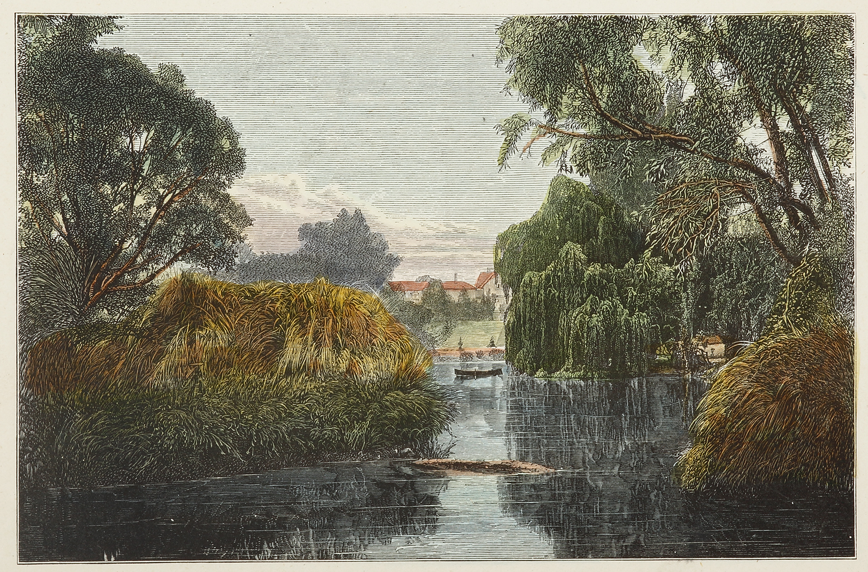 Botanical Gardens, Adelaide. (The Lake.) - Antique Print from 1876