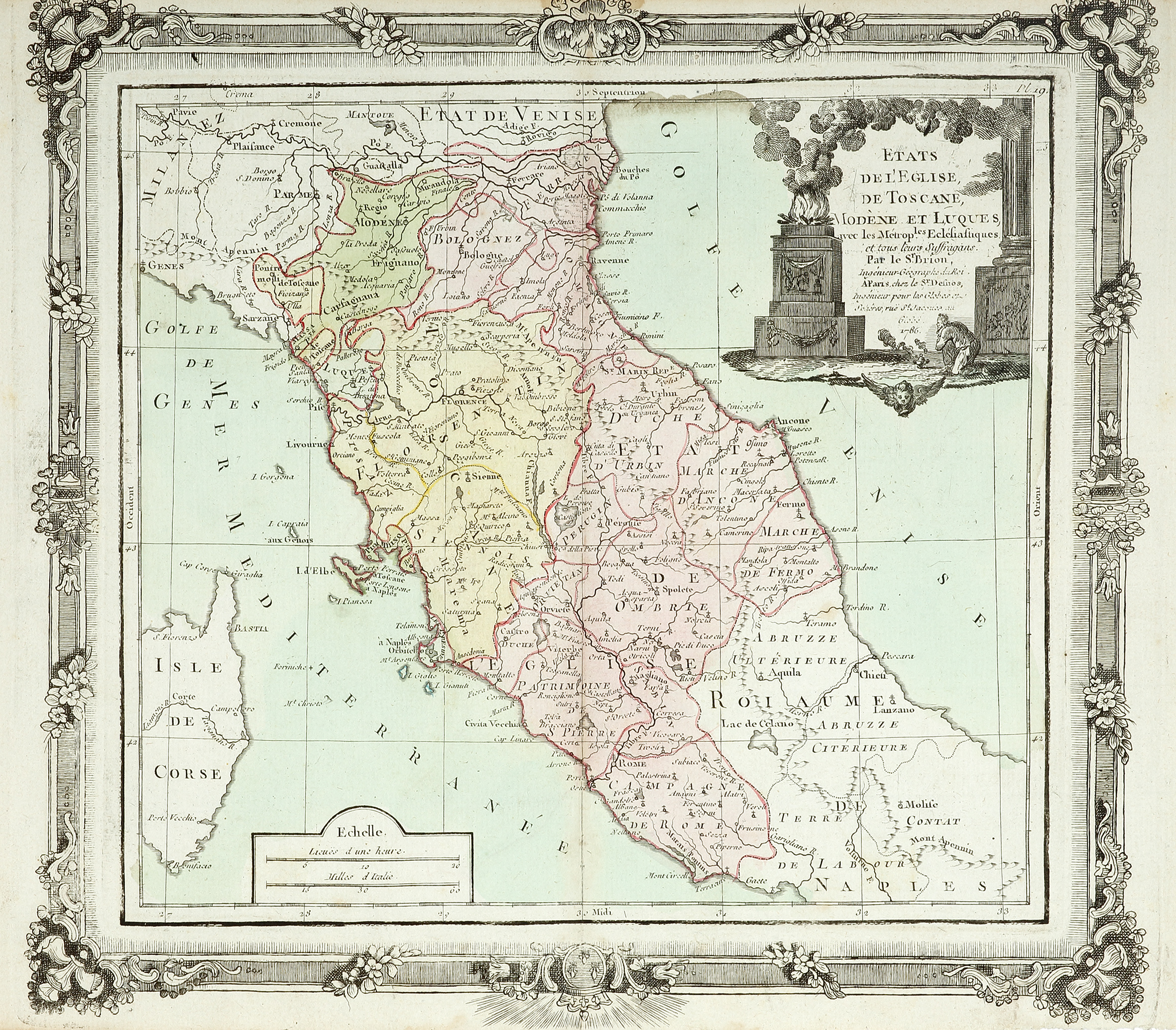 Etats de L'Eglise, de Toscane, Modene et Luques - Antique Print from 1786