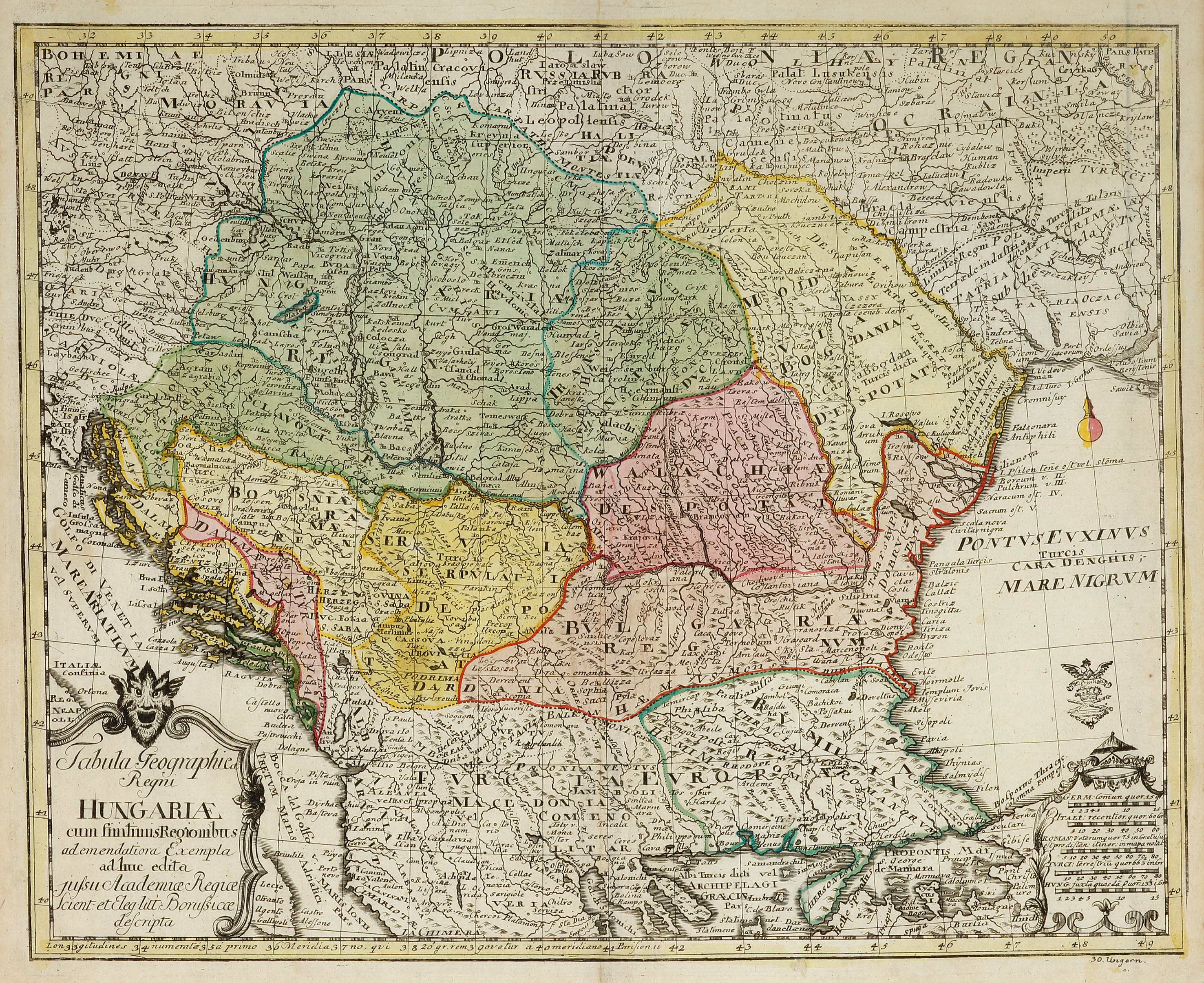 Tabula Geographica Regni Hungariae cum finitimis Regionibus - Antique Print from 1759