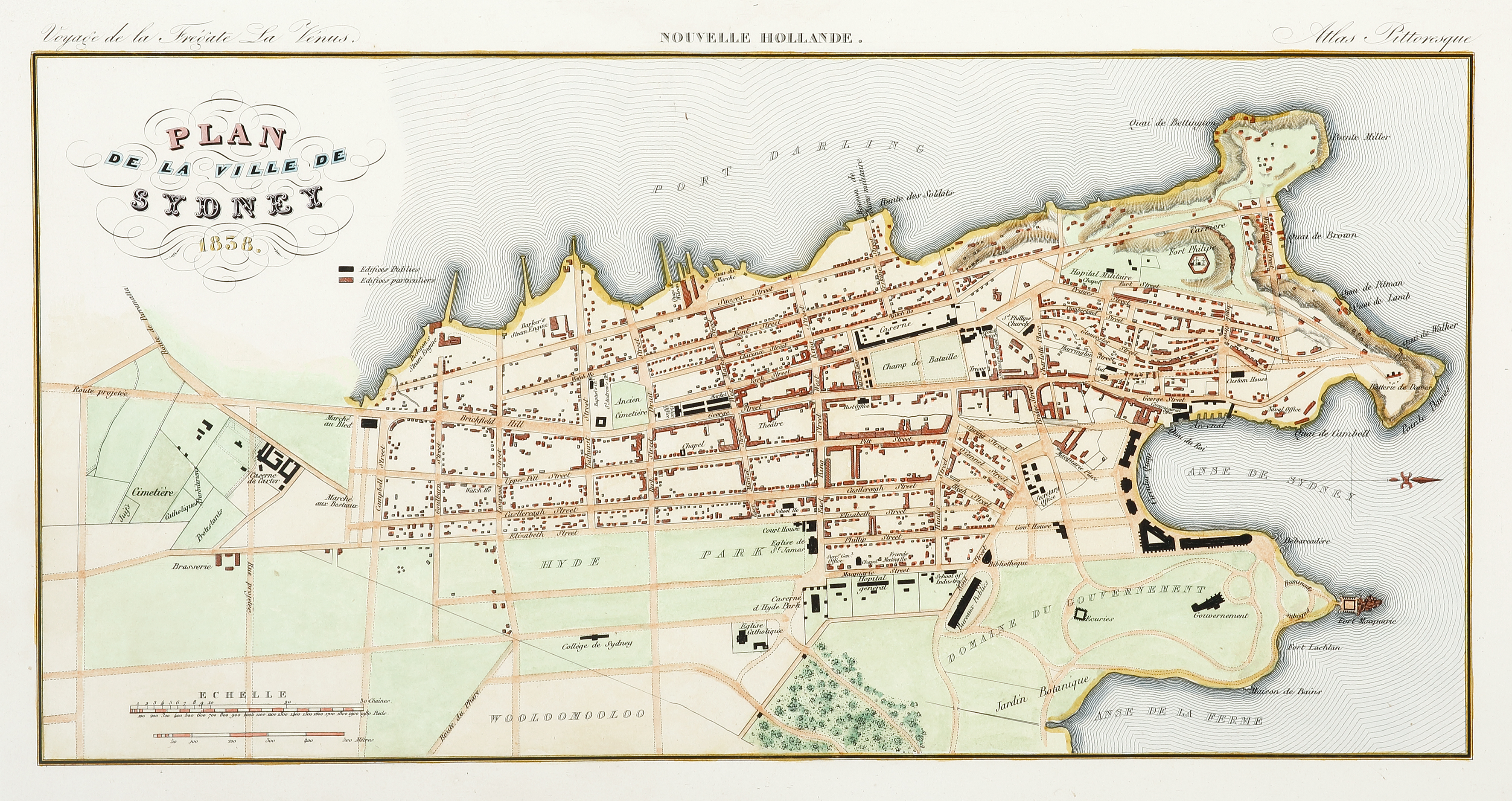 Plan de La Ville de Sydney 1838. - Antique Print from 1838