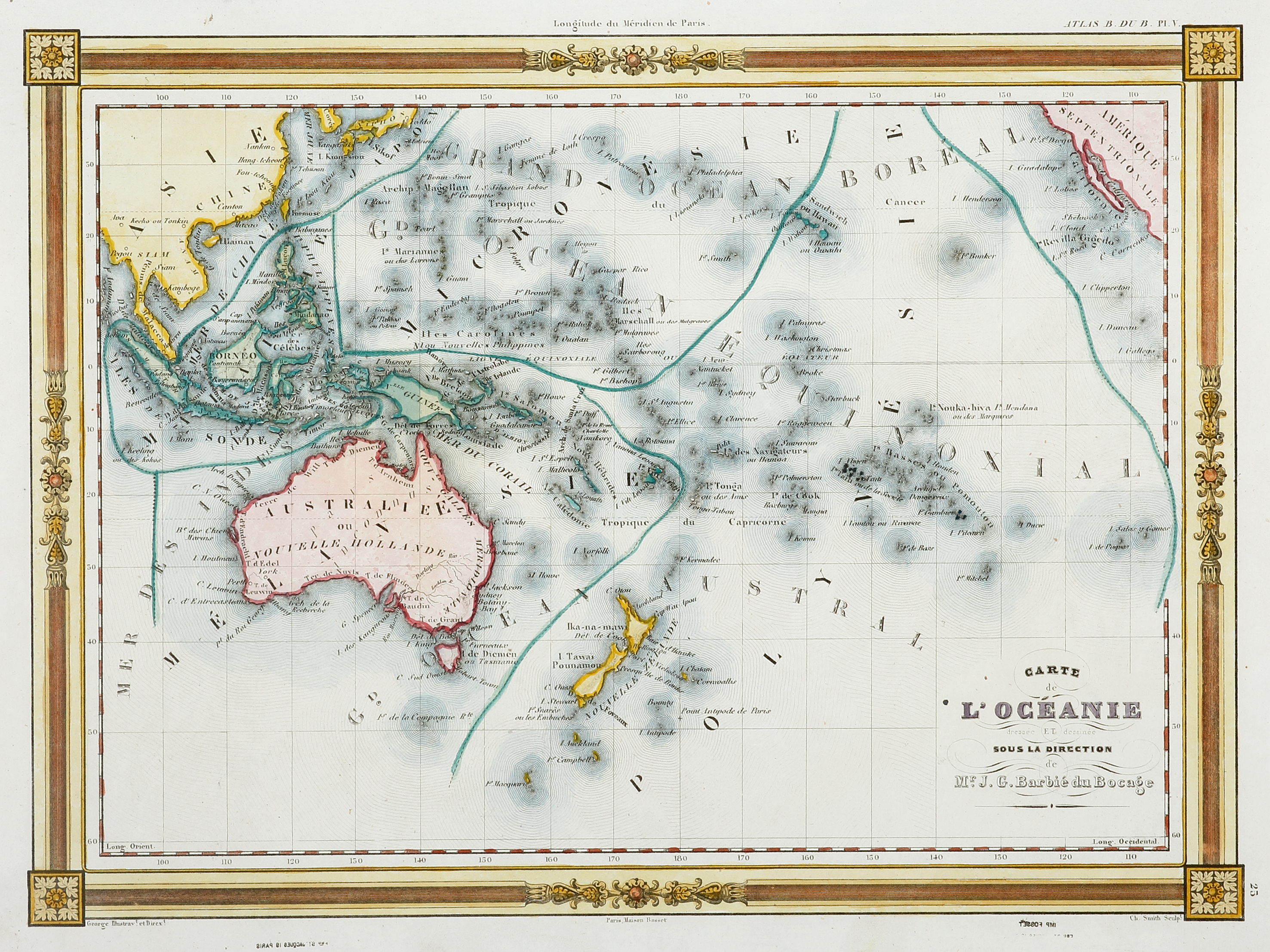 Carte de L'Oceanie dressee et desinee sous la Direction Mr. J.G.Barbie du Bocage. - Antique Map from 1845