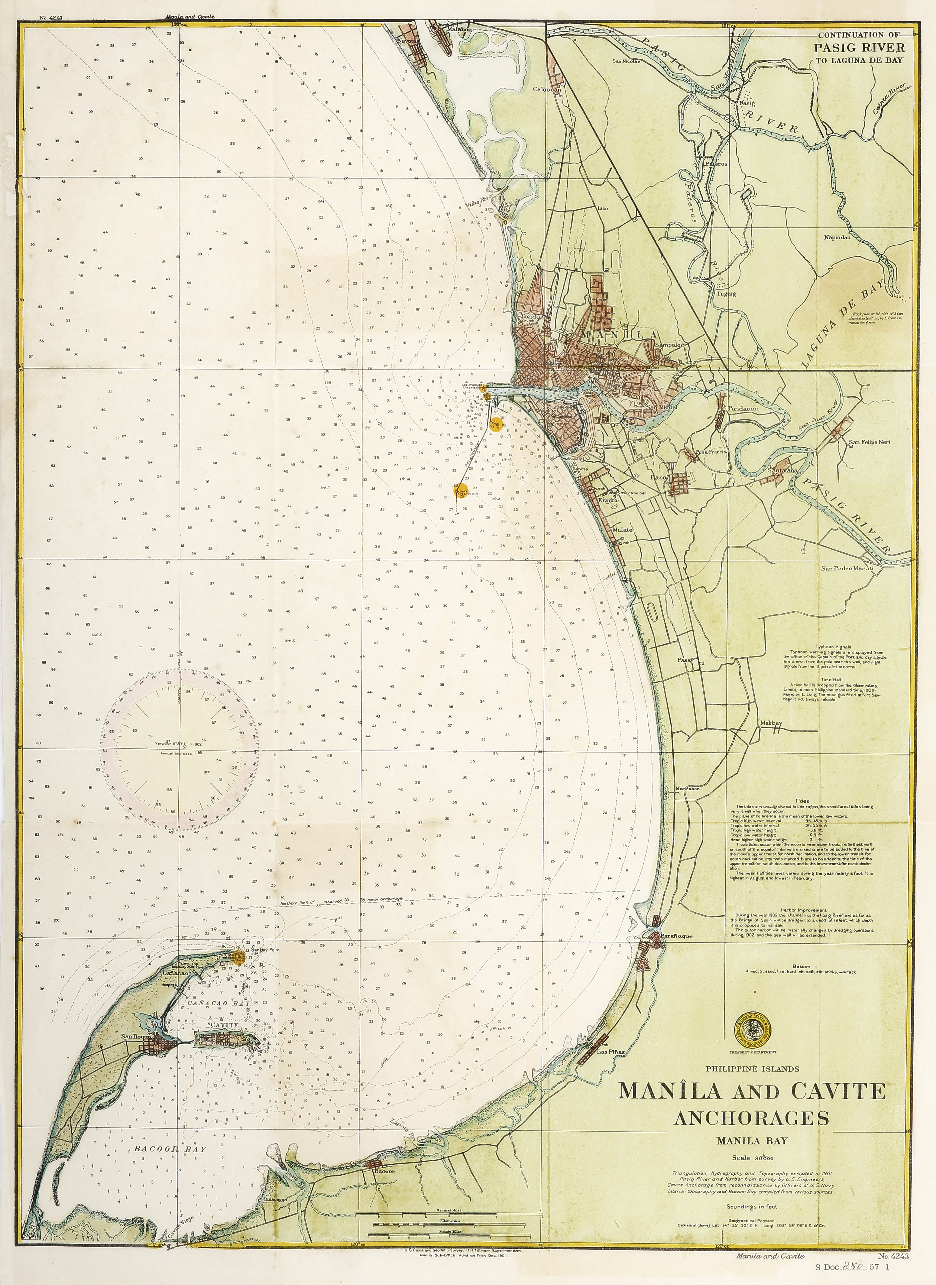 Manila and Cavite Anchorages Manila Bay. - Antique Map from 1901