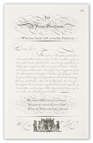 To a Young Gentleman Who has Lately lost… Calligraphy - Bickham's Penman To a Young Gentleman Who has Lately lost… Calligraphy - Bickham's Penman