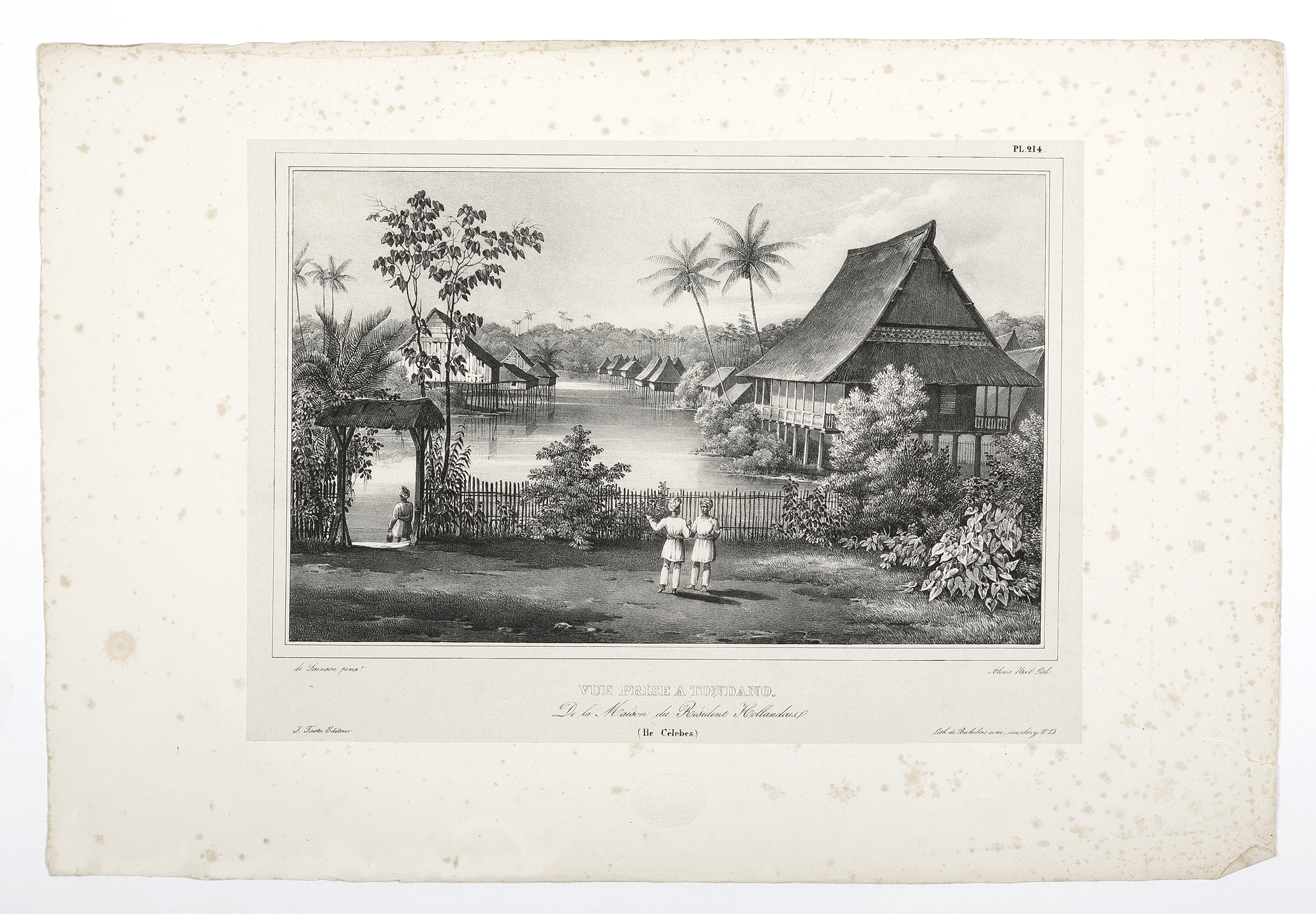 Vue Prise a Tondano. De la Maison du Resident Hollandaise (Ile Celebes.) - Antique View from 1833