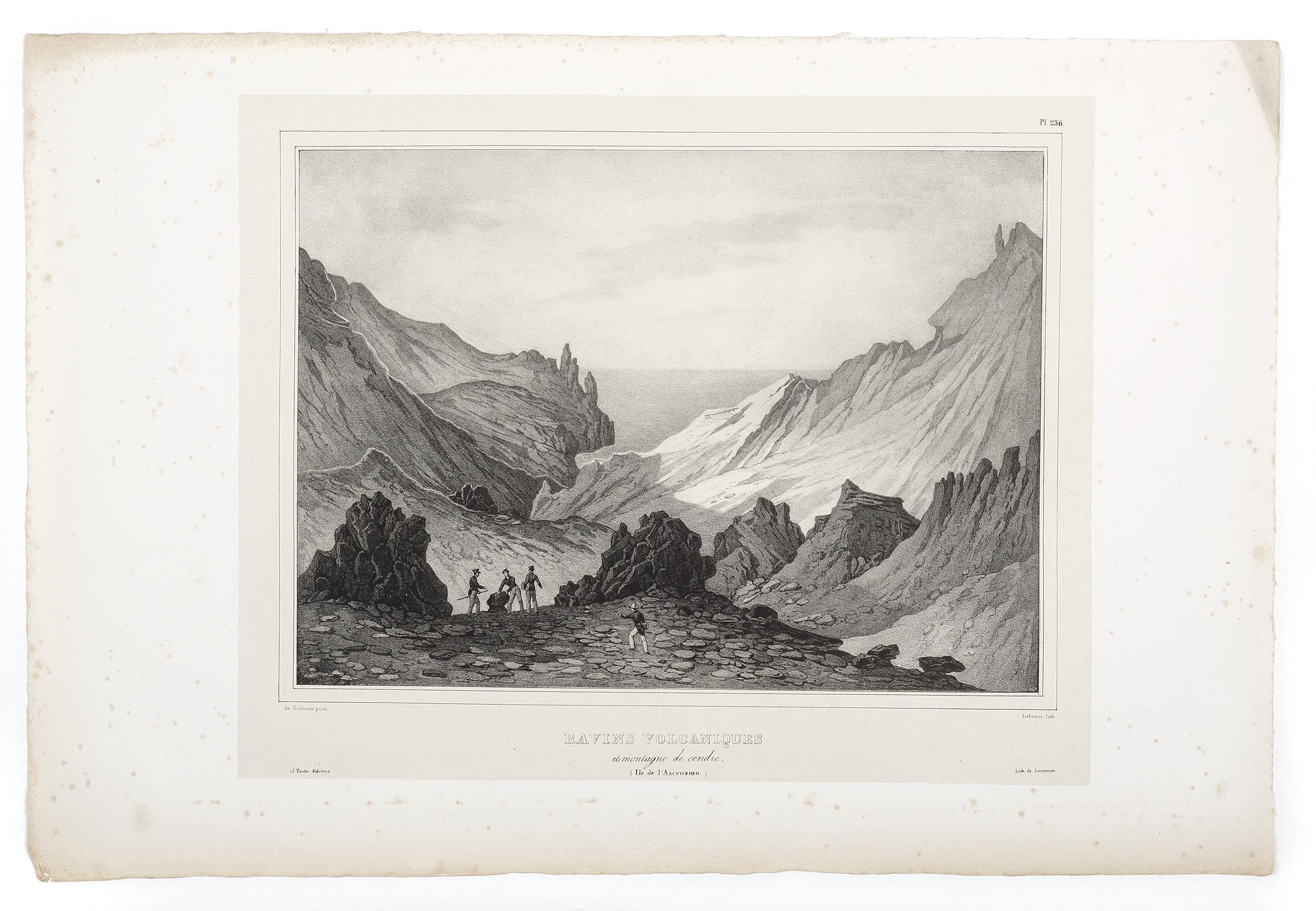 Ravins volcaniques et montagne de cendre. (Ile de l'Ascension) - Antique View from 1833