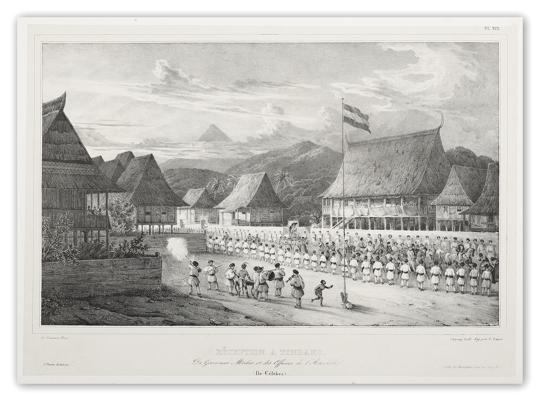 Reception a Tondano. du Gouverneur Merkus et des officiers de l'Astrolabe (Iles Celebes.) - Antique View from 1833