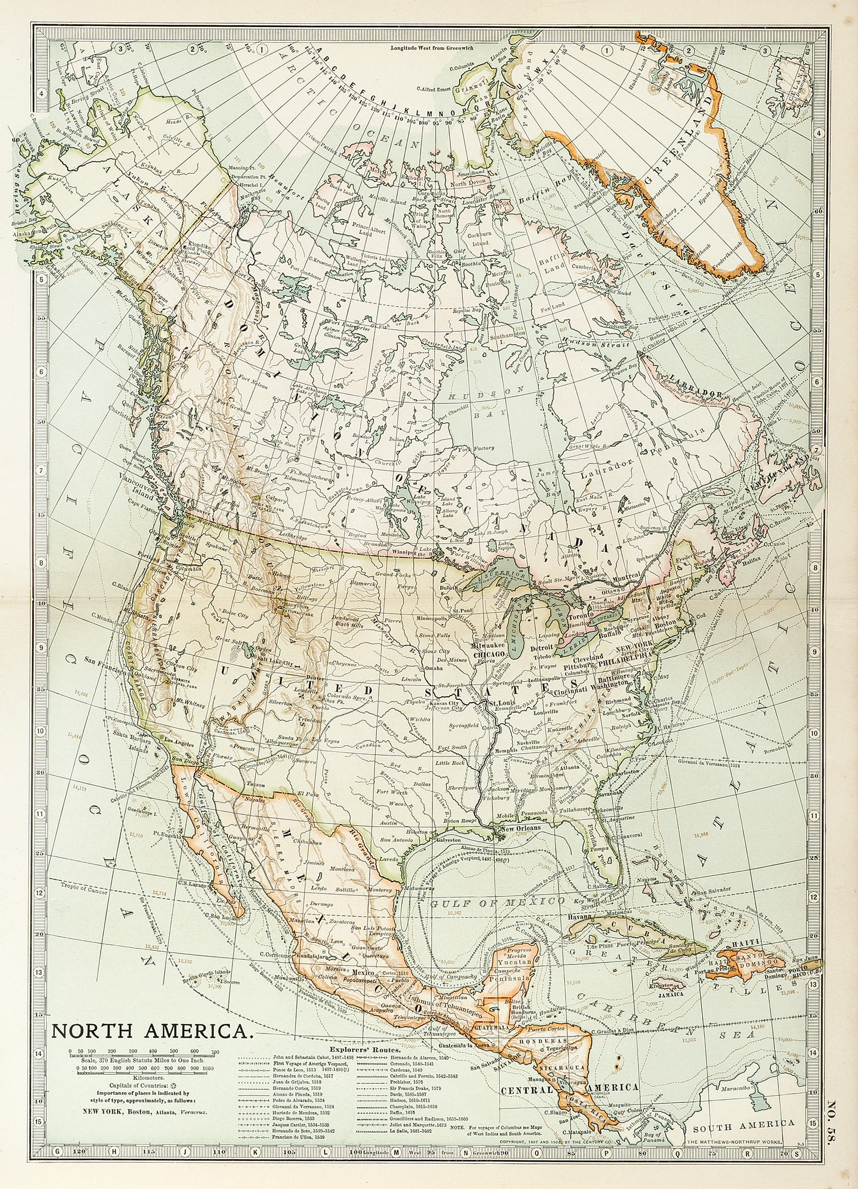 North America. - Antique Print from 1903
