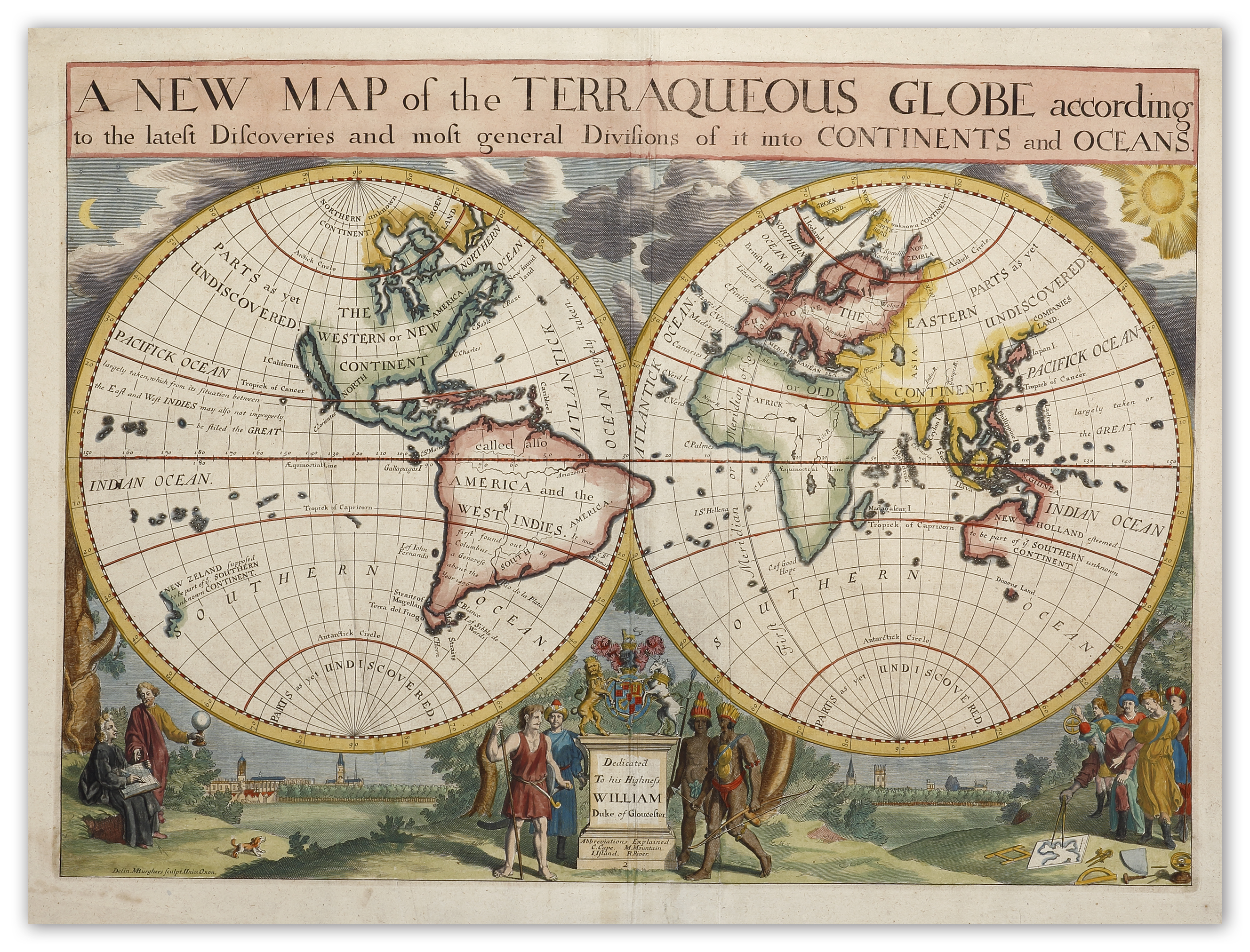 A New Map of the Terraqueous Globe according to the latest and most general Divisions of it into Continents and Oceans. - Antique Map from 1700