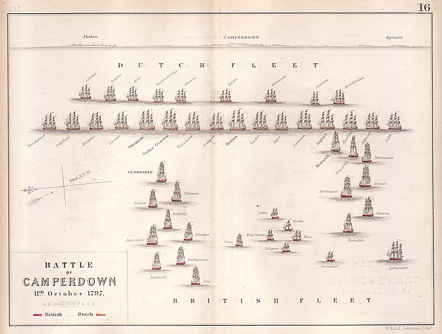 Battle of Camperdown 11th October 1797 - Antique Print from 1850