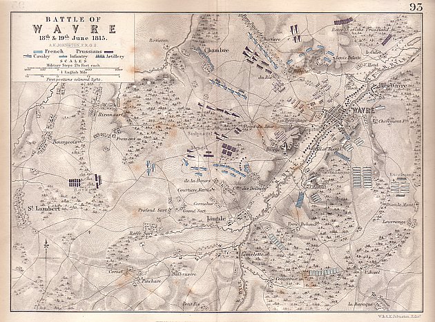 Battle of Wavre 18th & 19th June 1815 - Antique Print from 1850