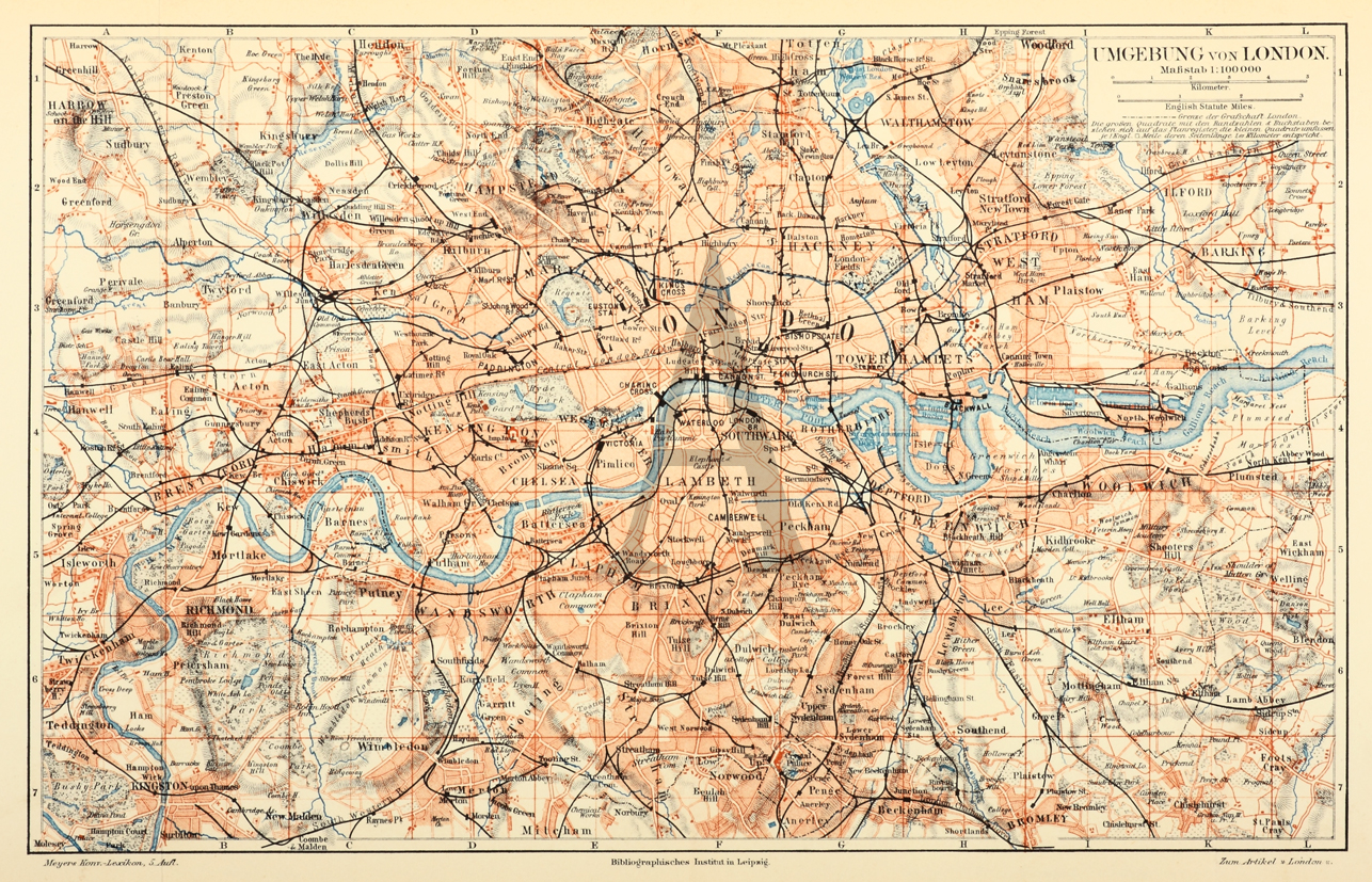 Umgebung von London. - Antique Map from 1895