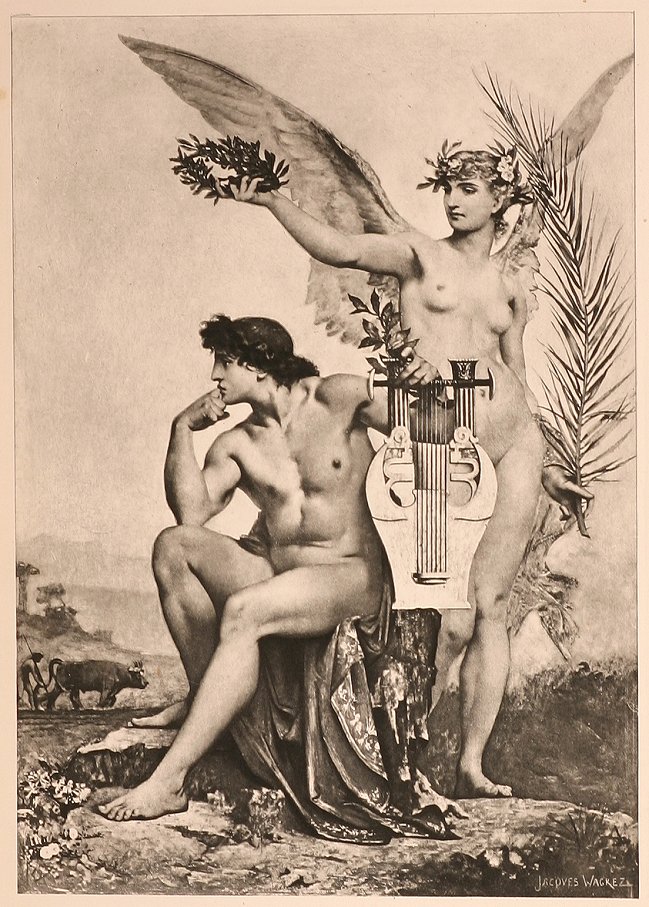 Hesiod and his Muse - Antique Print from 1895