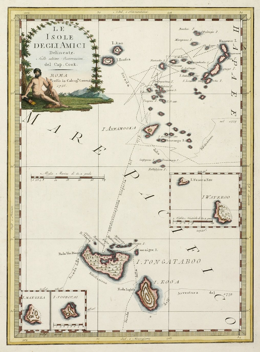 Le Isole Degli Amici Sulle Ultime Osservazionni del Cap. Cook. - Antique Map from 1798