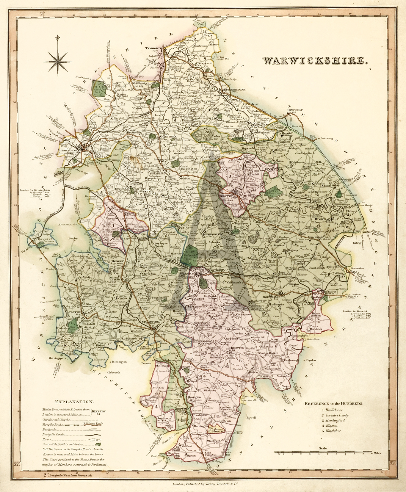 Warwickshire - Antique Print from 1829