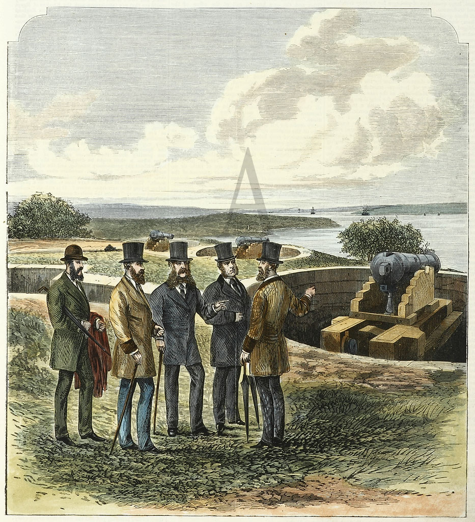 Our Defences - Sir William Jervois Inspecting the Inner South Head Batteries. - Antique Print from 1876