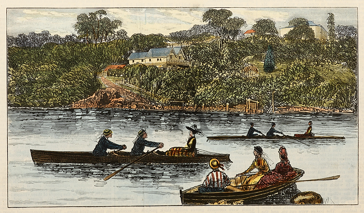 Boating at Berry's Bay, Port Jackson. - Antique Print from 1878