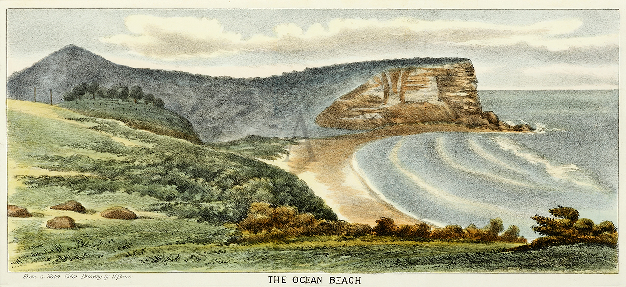 The Ocean Beach. - Antique Print from 1880