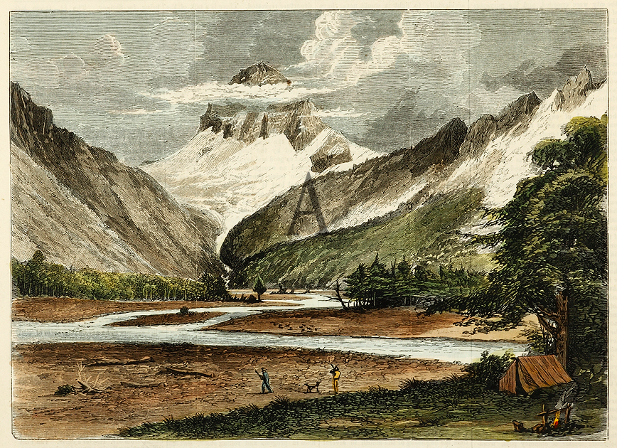 Mount Aspiring, Arawat River, Port Jackson, N.Z. - Antique Print from 1876
